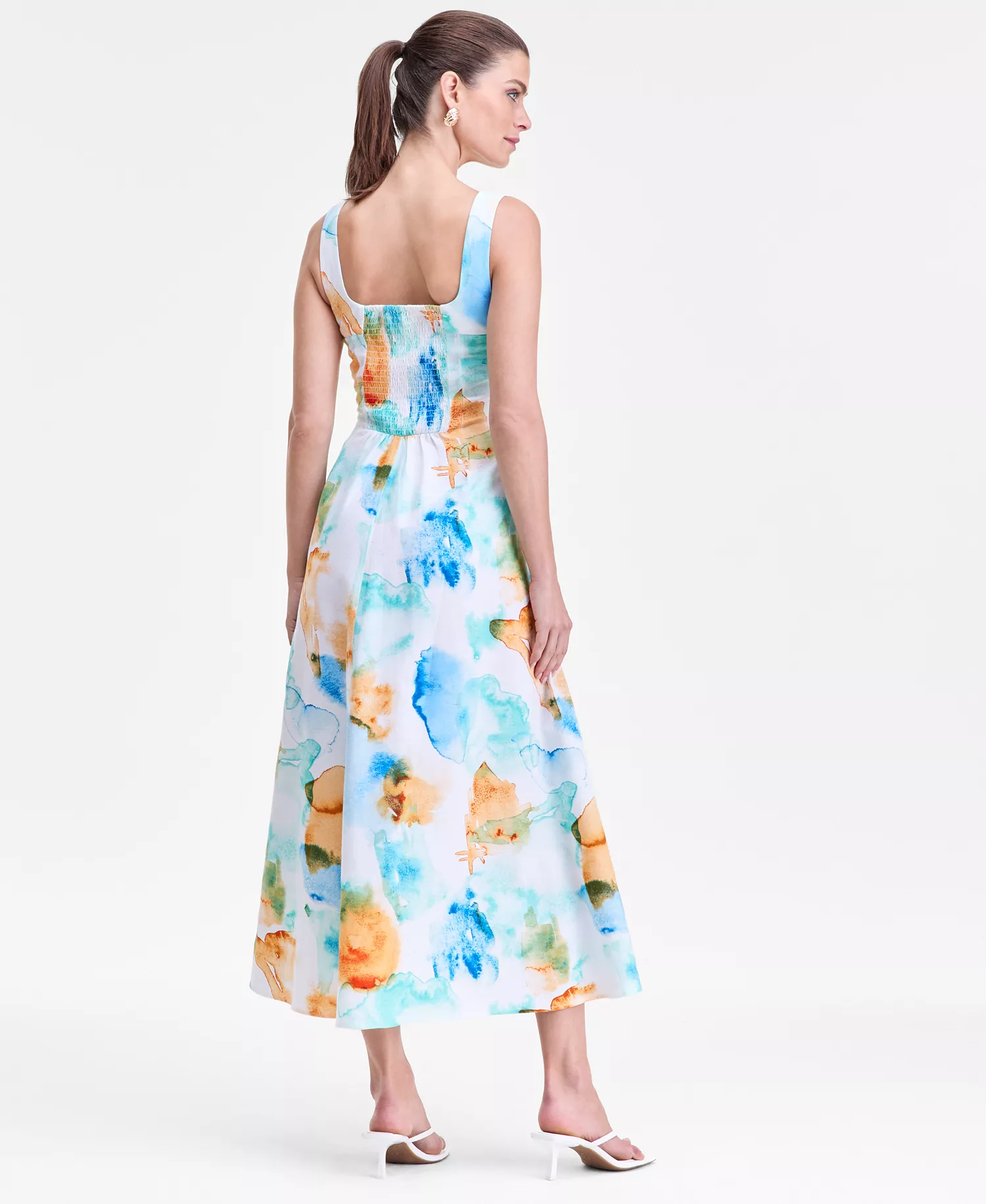 Women's Sleeveless Cotton-Linen Blend Printed Midi Dress, Macy's Exclusive  - Bailey Abstract Print - L