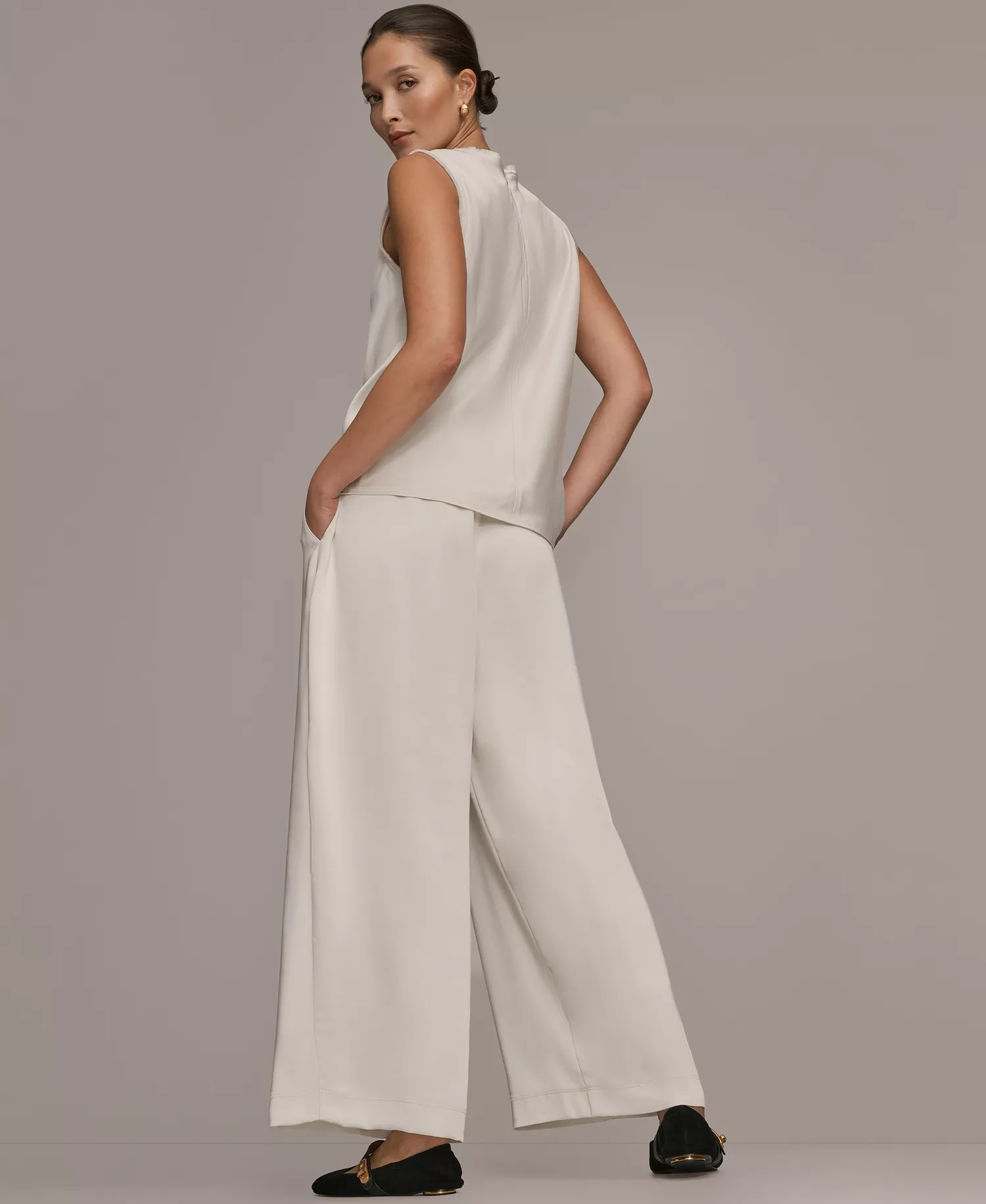 Women's Satin Sleeveless Fringe Trim Blouse - Cream - 10