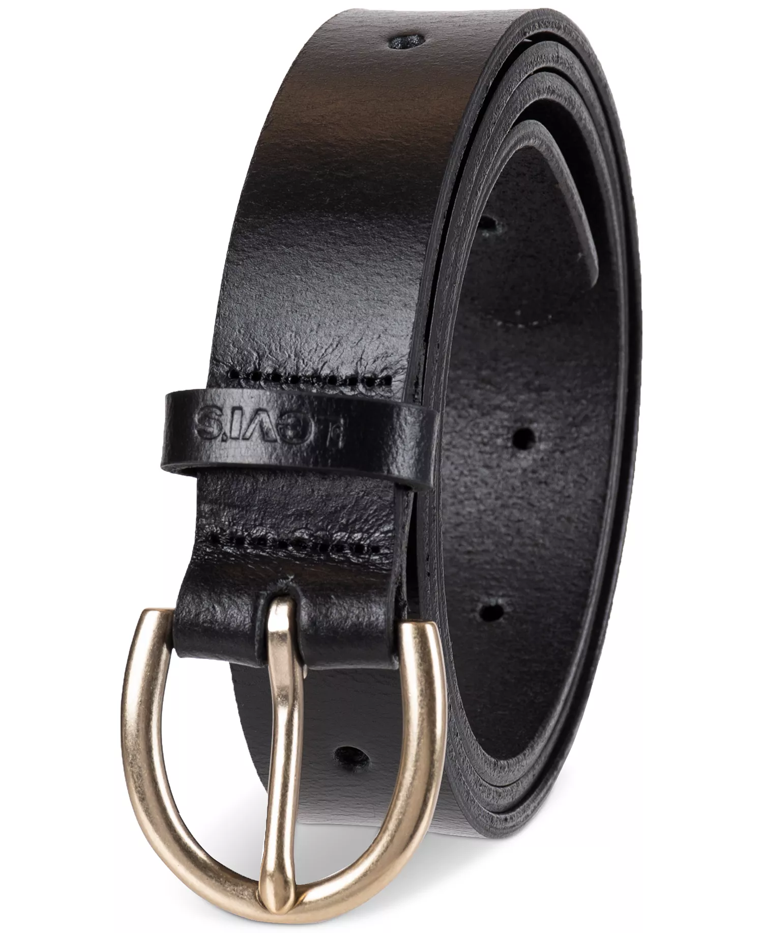 Women's Slim Adjustable Perforated Leather Belt - Black - L