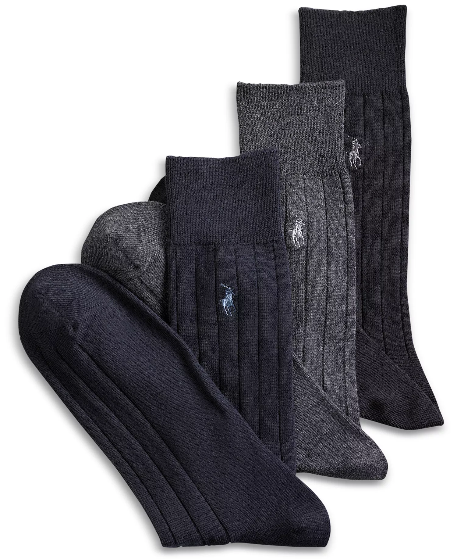 Men's 3-Pk. Extended Size Cotton Rib Dress Socks - Black/Charcoal/Navy - 13-16