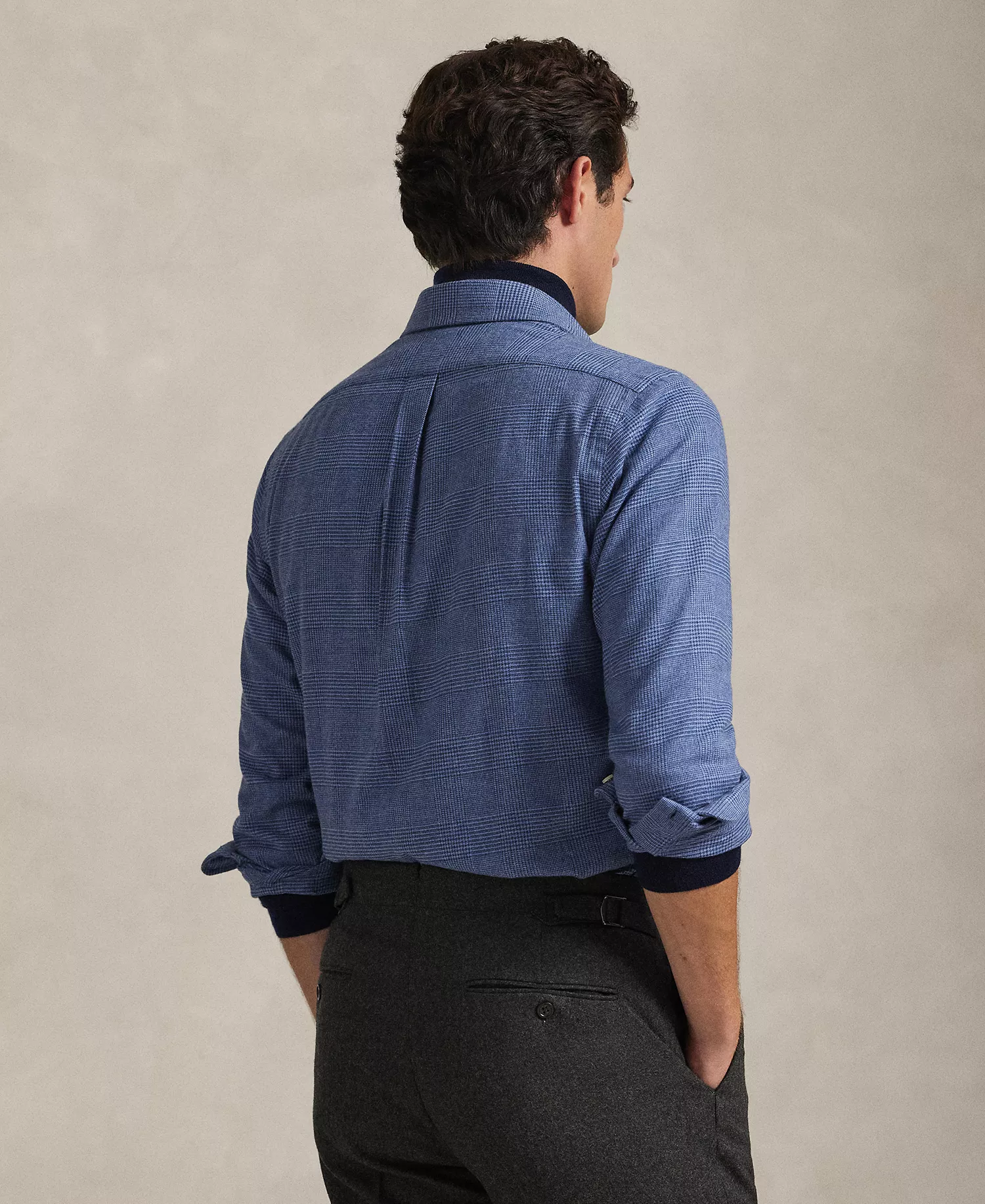 Men's Classic-Fit Brushed Performance Long-Sleeve Shirt - Blue Heather - L