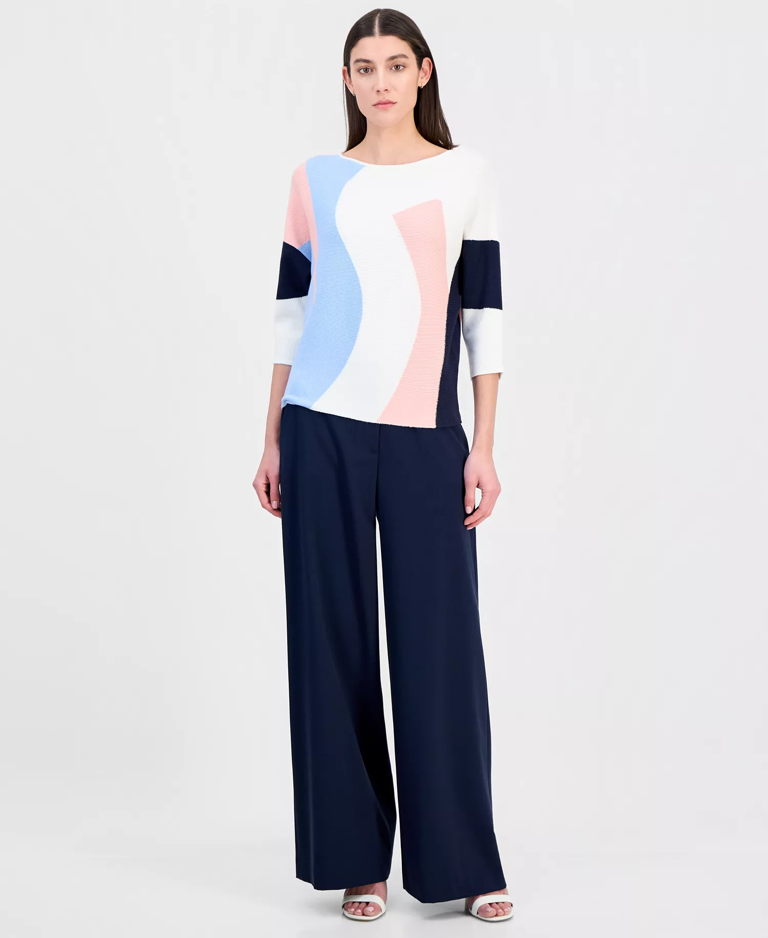 Women's Dolman-Sleeve Boat-Neck Sweater - Blue Lace - L