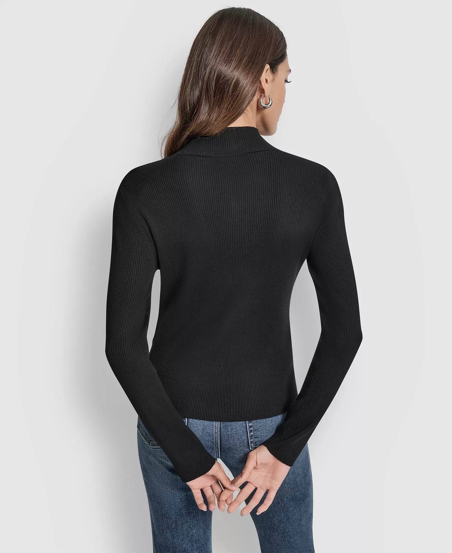 Women's Rib Long Sleeve Slim Fit Sweater - Black - S