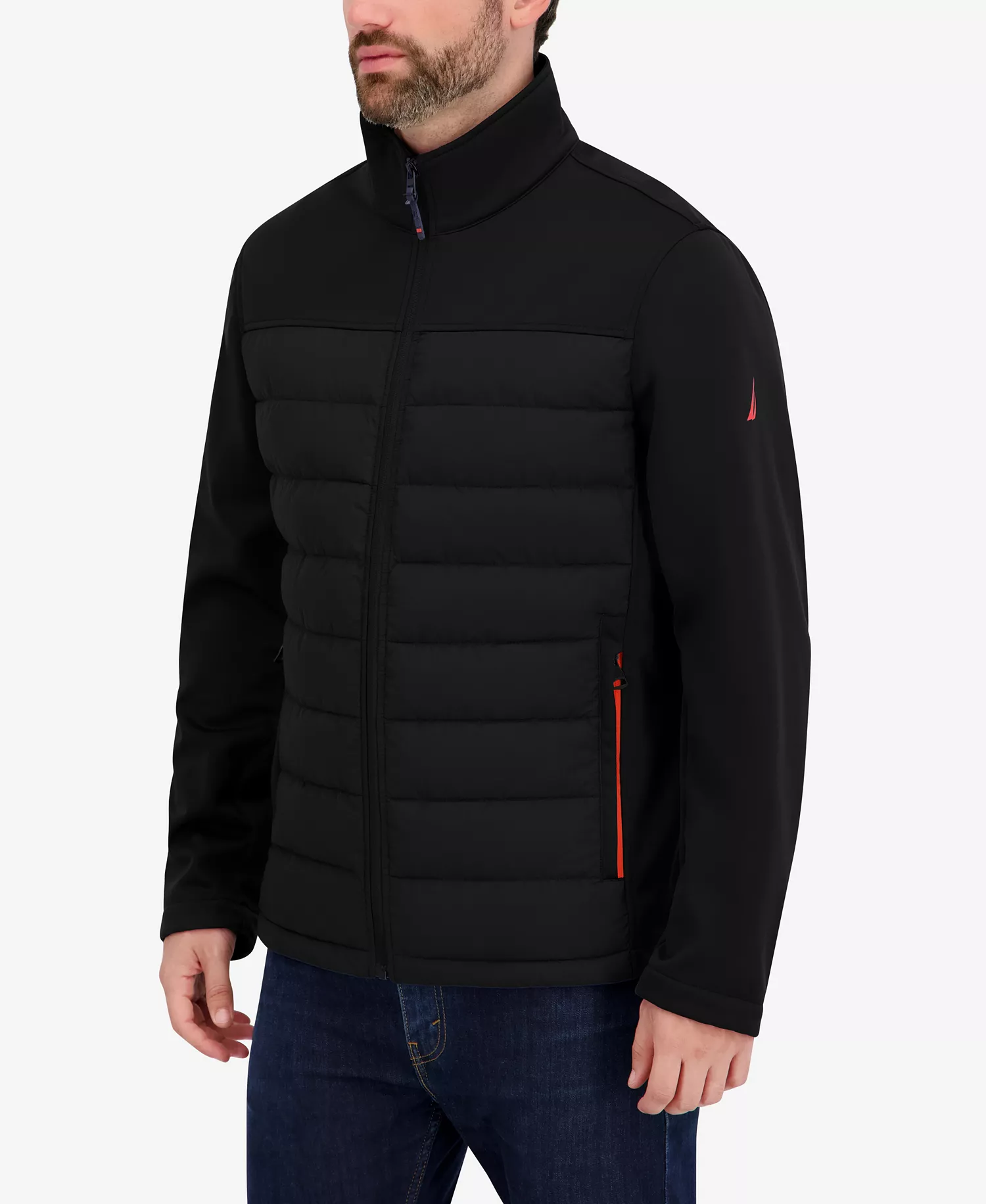 Men's Transitional Mixed Media Zip Front Jacket - Black - L