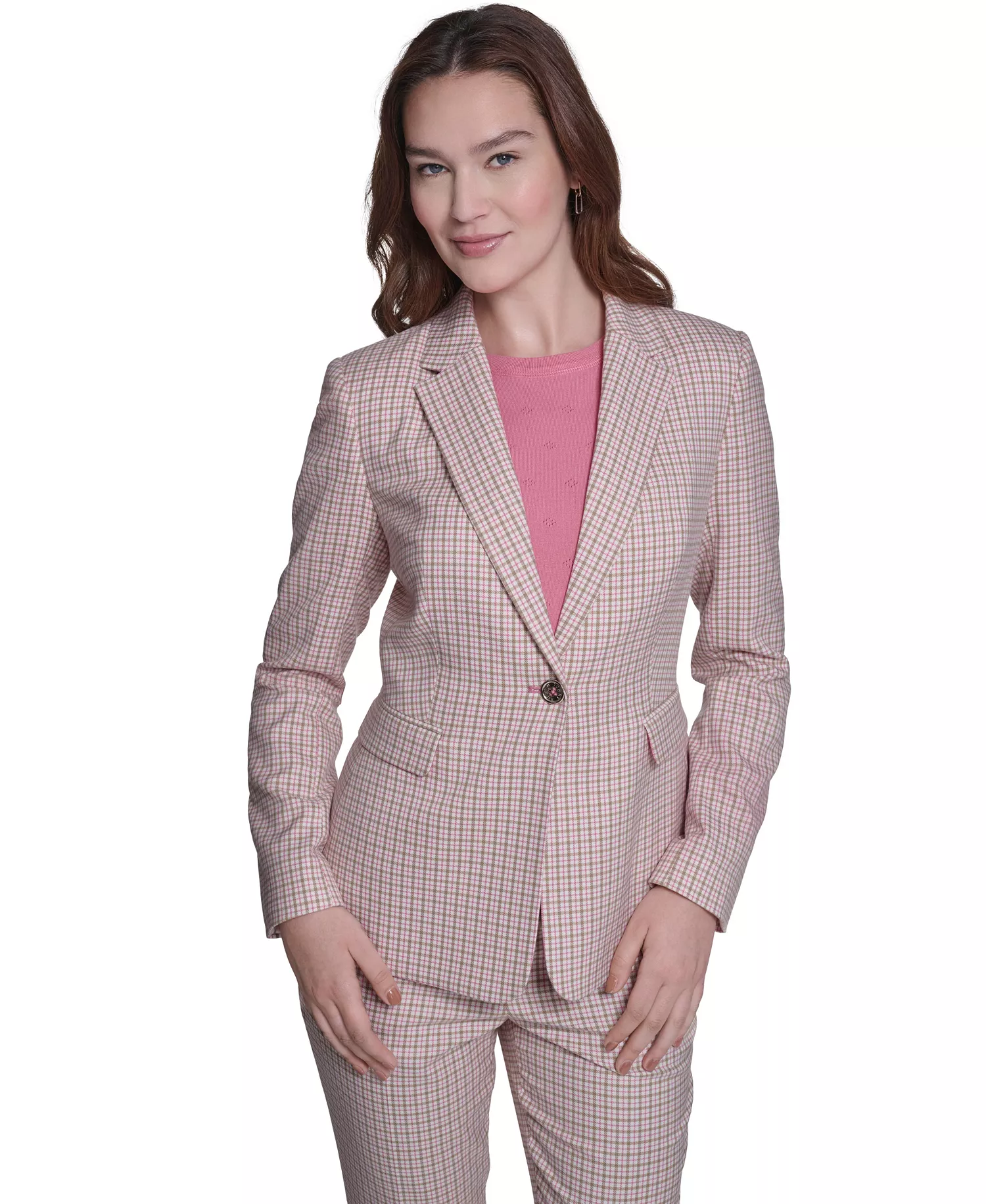 Women's Plaid Notch Collar Slim Fit Blazer - Tannin Multi - 0