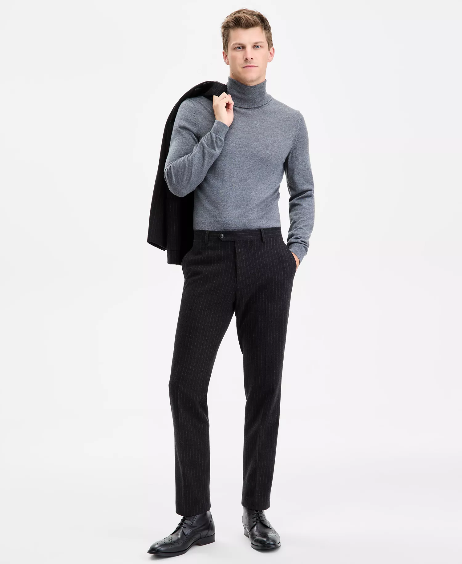 Men's Modern-Fit Wool Pinstripe Suit Separate Pants  - Charcoal Pinstripe - 29 - 30