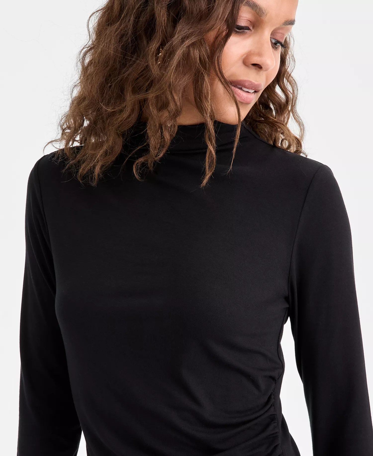 Petite Mock-Neck Top, Macy's Exclusive - Deep Black - P/L