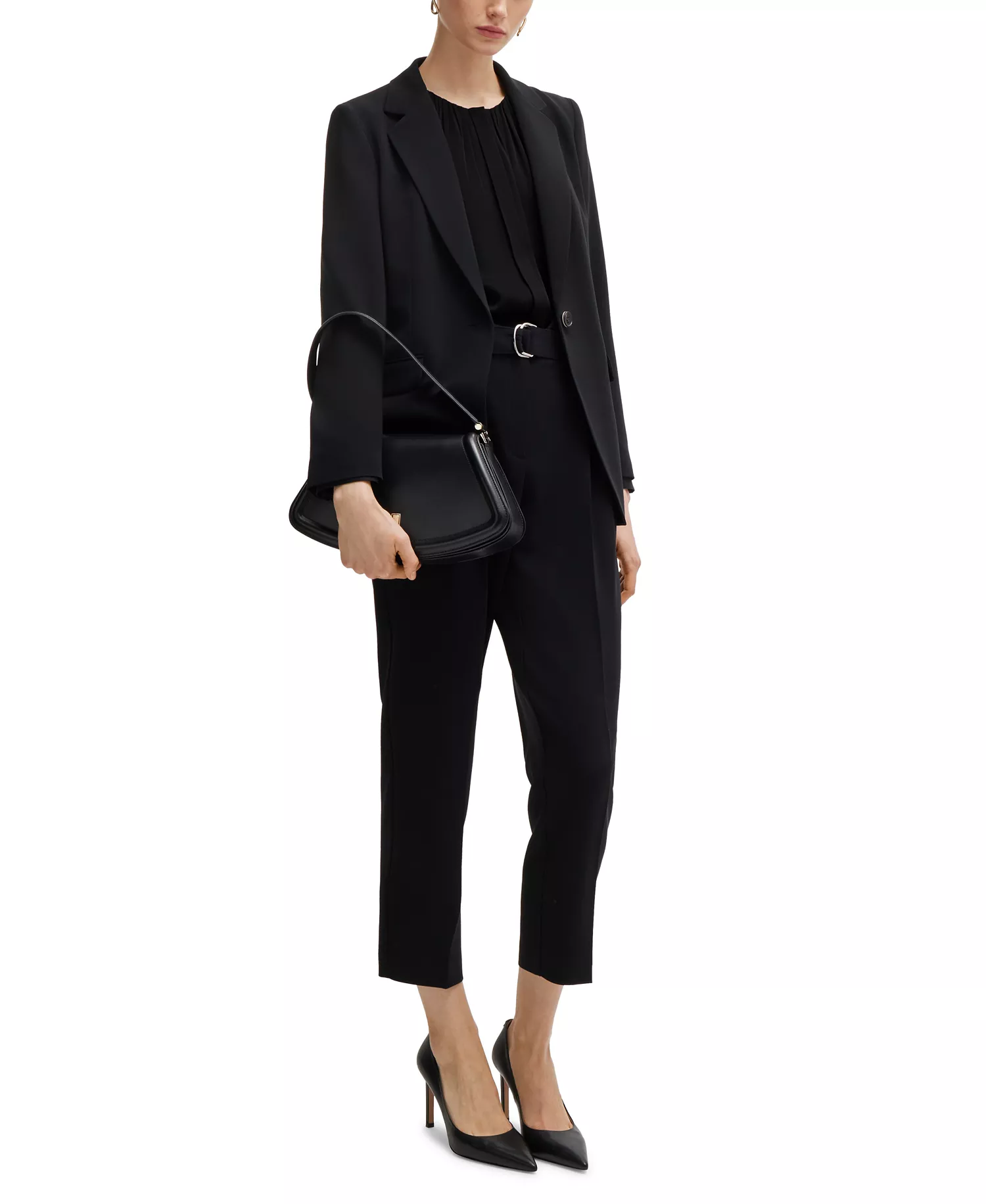Women's Stretch-Silk Crepe De Chine Ruched-Neck Top - Black - 4