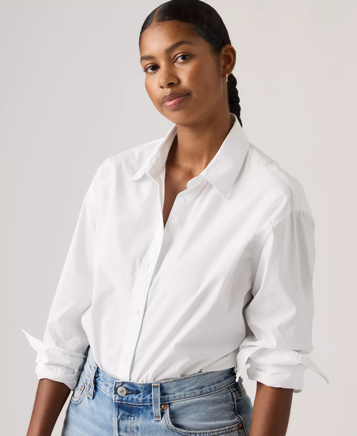 Women's Point Collar Long-Sleeve Shirt - Bright white - L