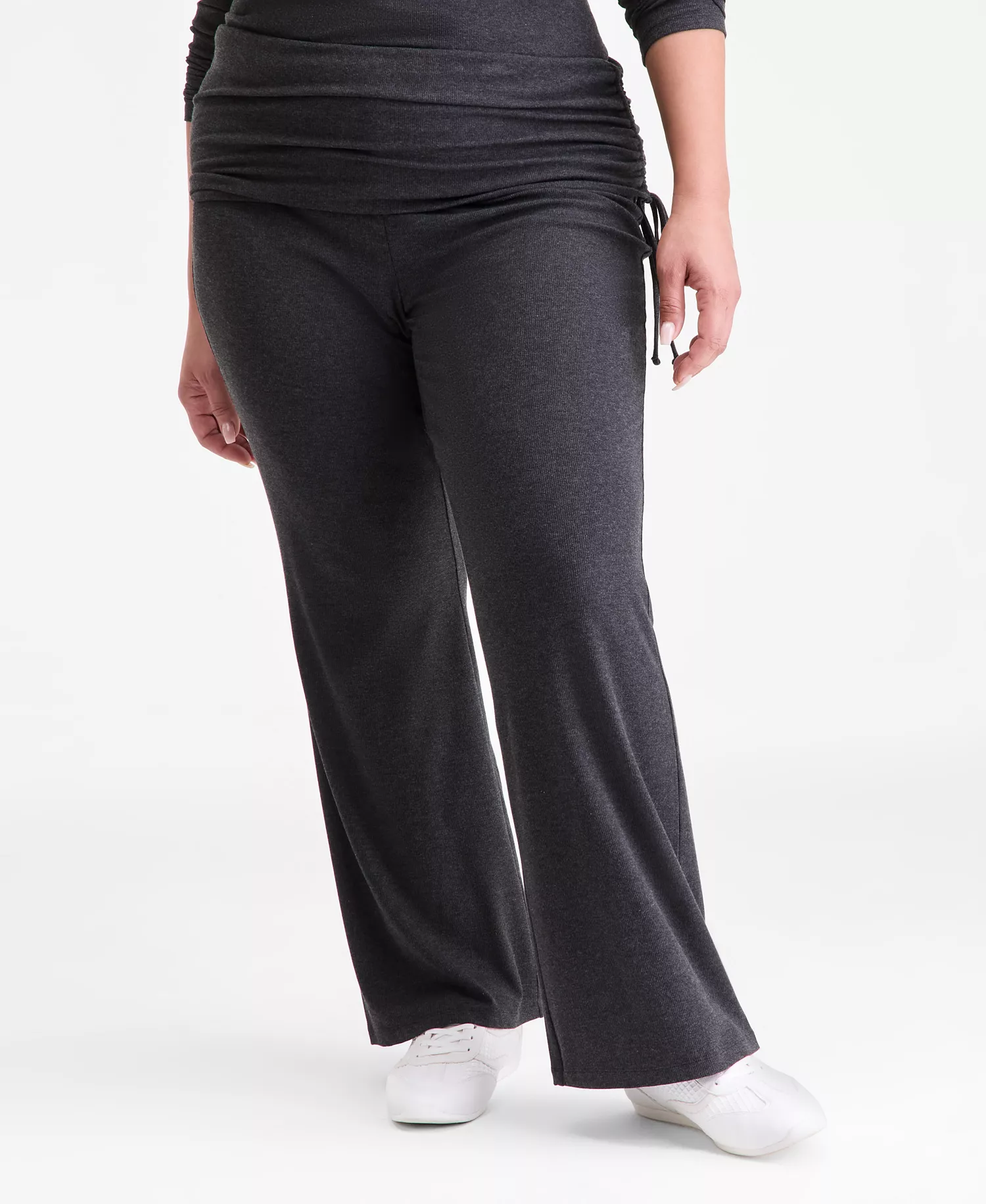 Plus Size Ribbed Foldover Drawstring Pants, Macy's Exclusive - Charcoal Heather - 0X