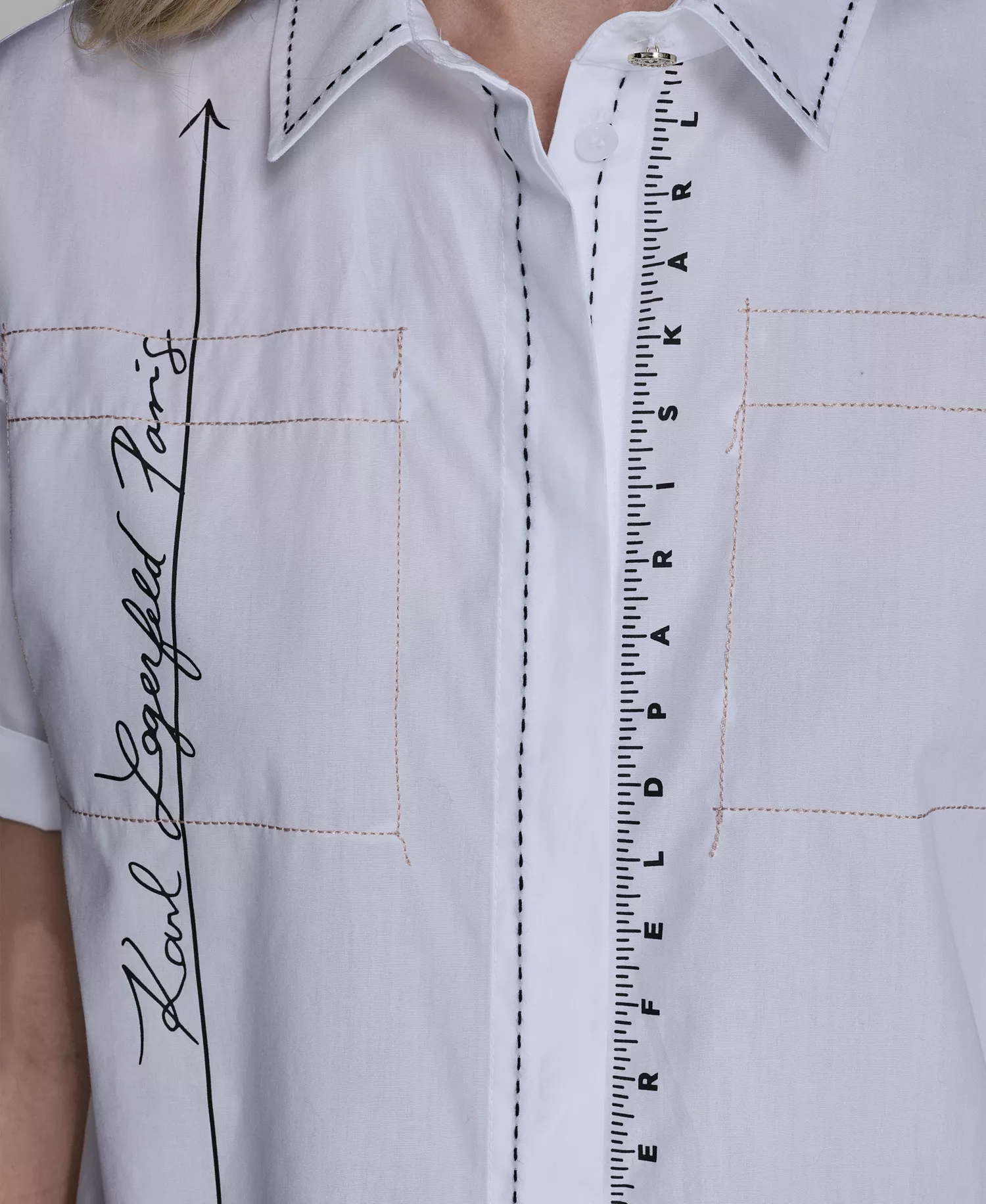 Women's Collared Short-Sleeve Blouse - White - L