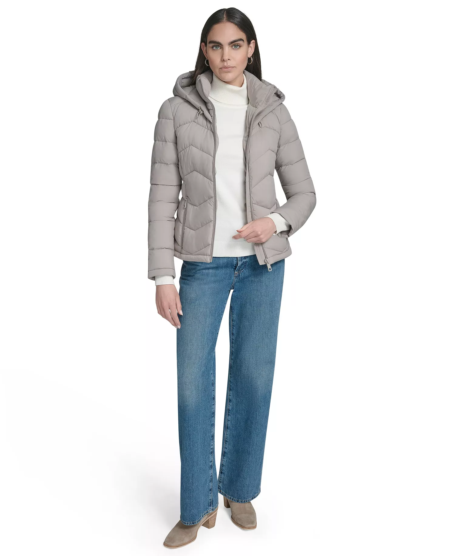 Women's Short Zip-Up Hooded Puffer Coat - Atmosphere - L