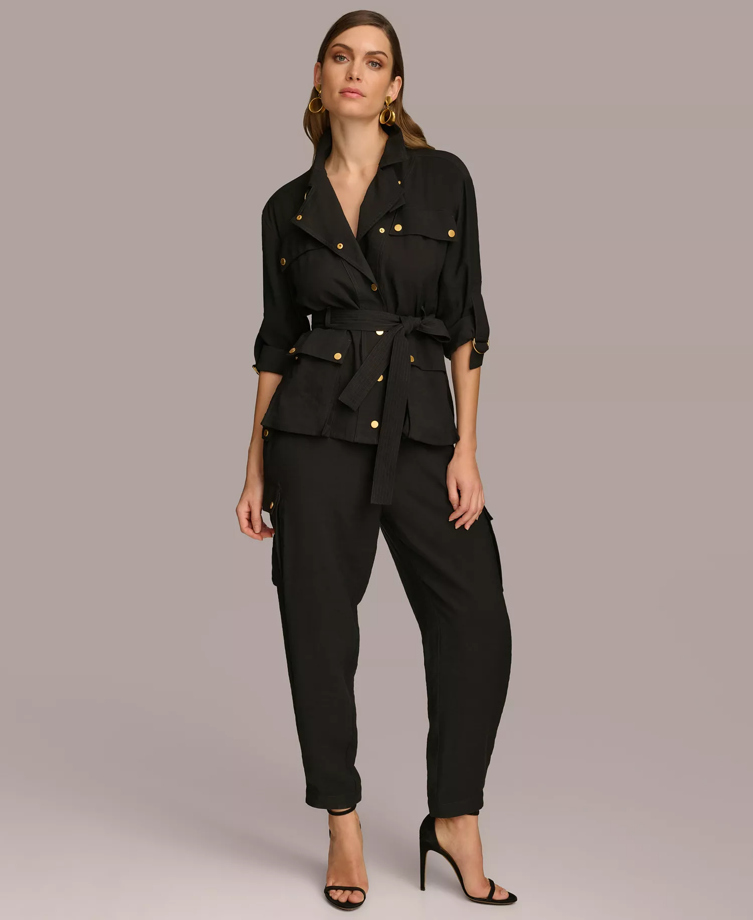 Women's Belted Utility Jacket - Black - L