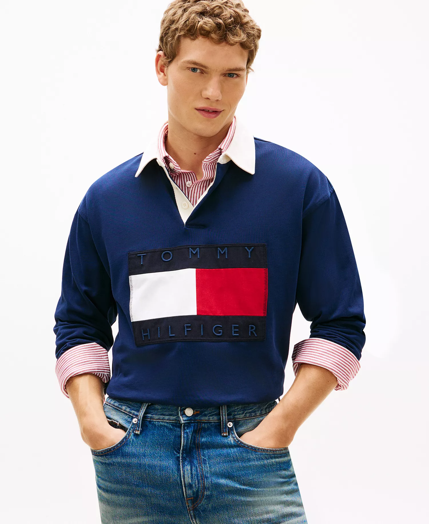 Men's Regular-Fit Flag Rugby Polo Shirt - Carbon Navy - L