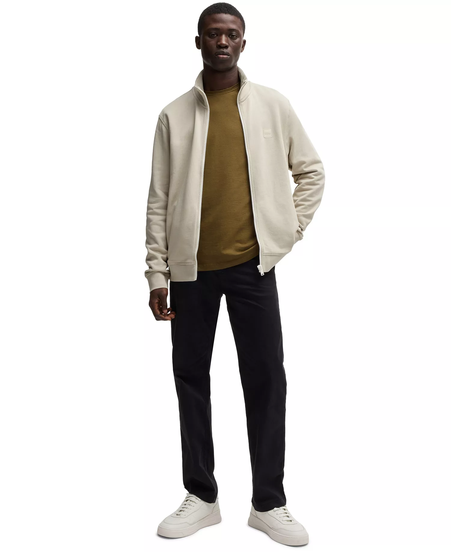 Men's Cotton-Jersey Logo Badge Jacket - Open Beige - 2XL