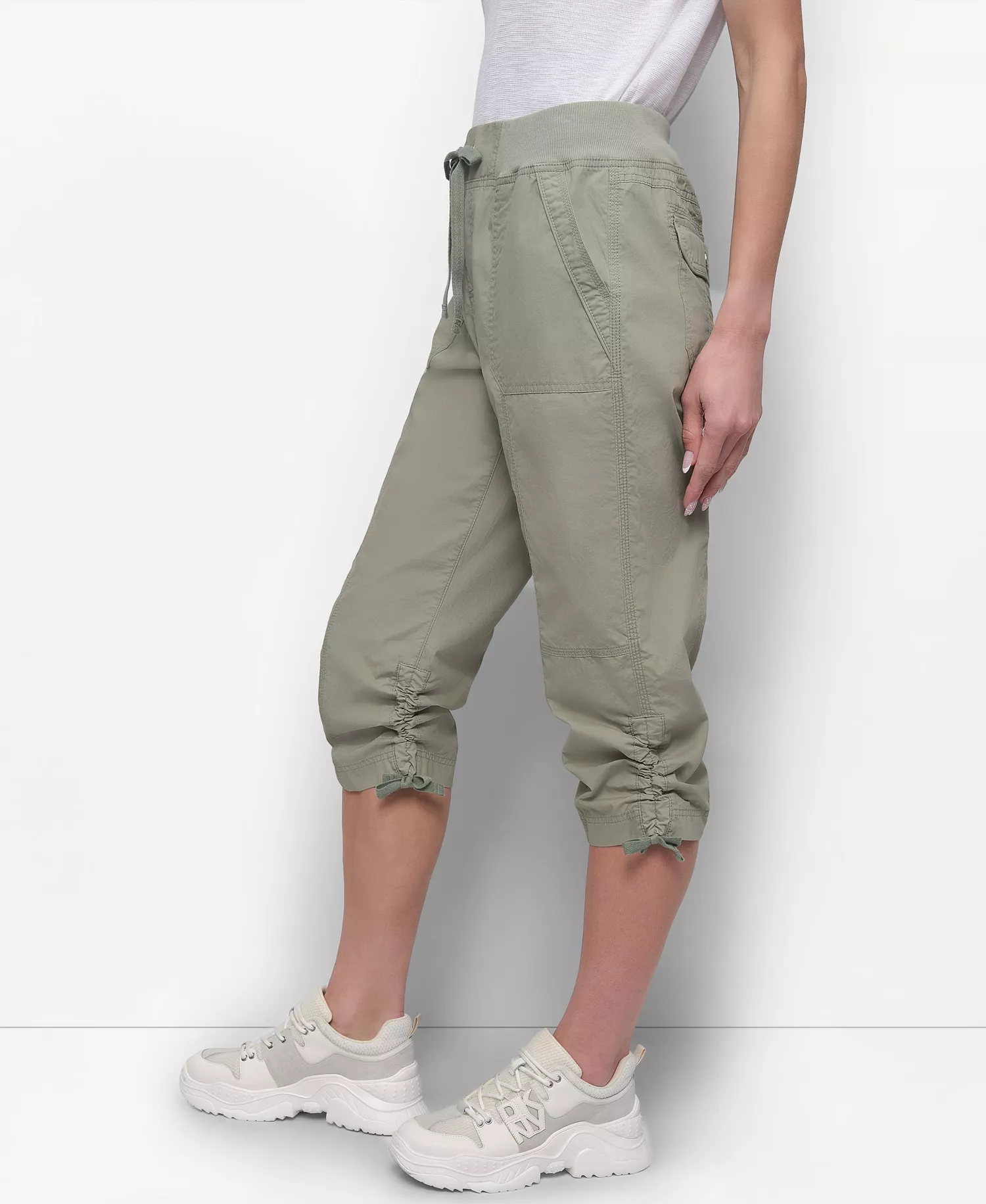 Women's Convertible Capri Cotton Poplin Cargo Pants - Bay Leaf - S