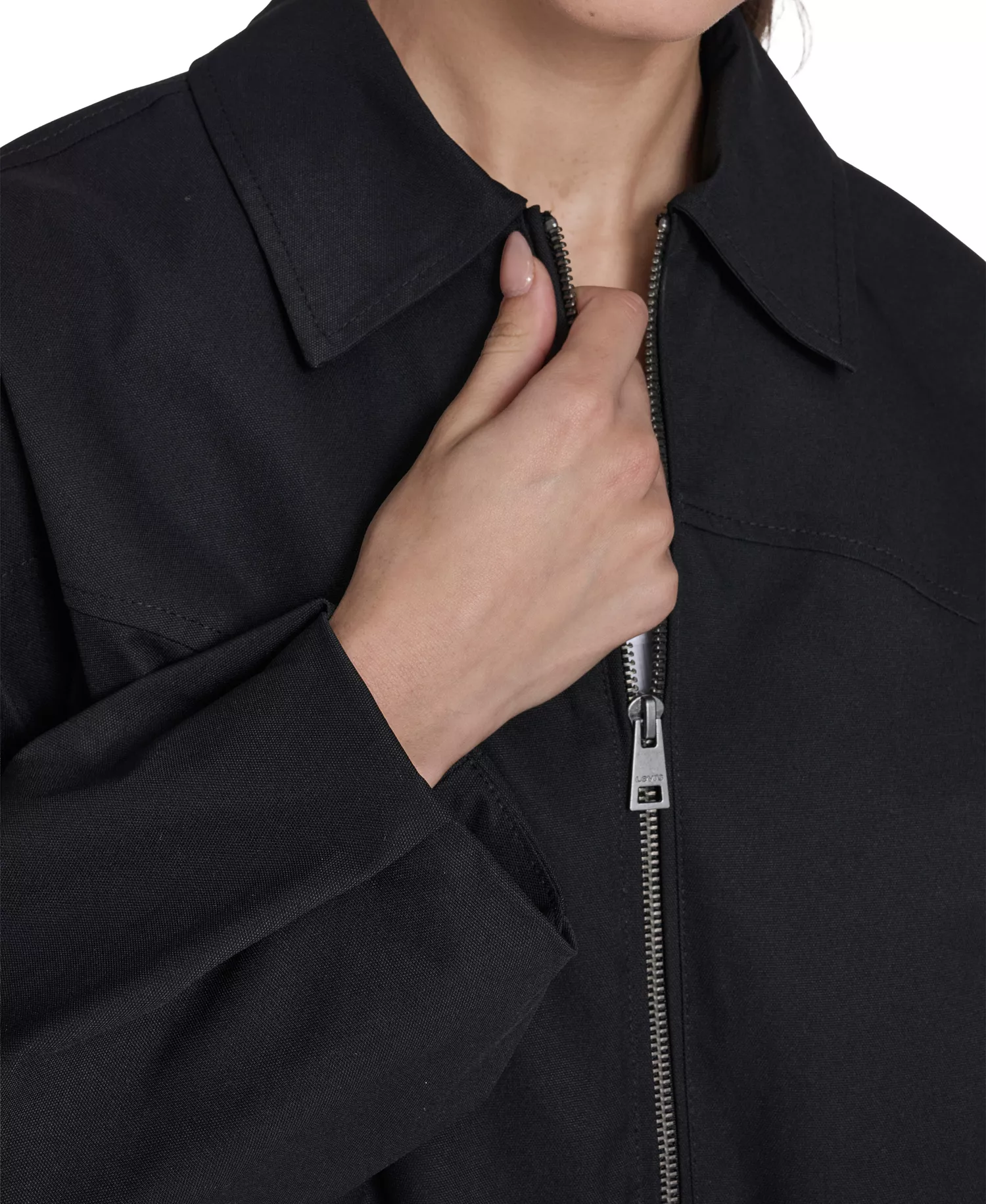 Women's Bubble Hem Collared Bomber Jacket - Black - L
