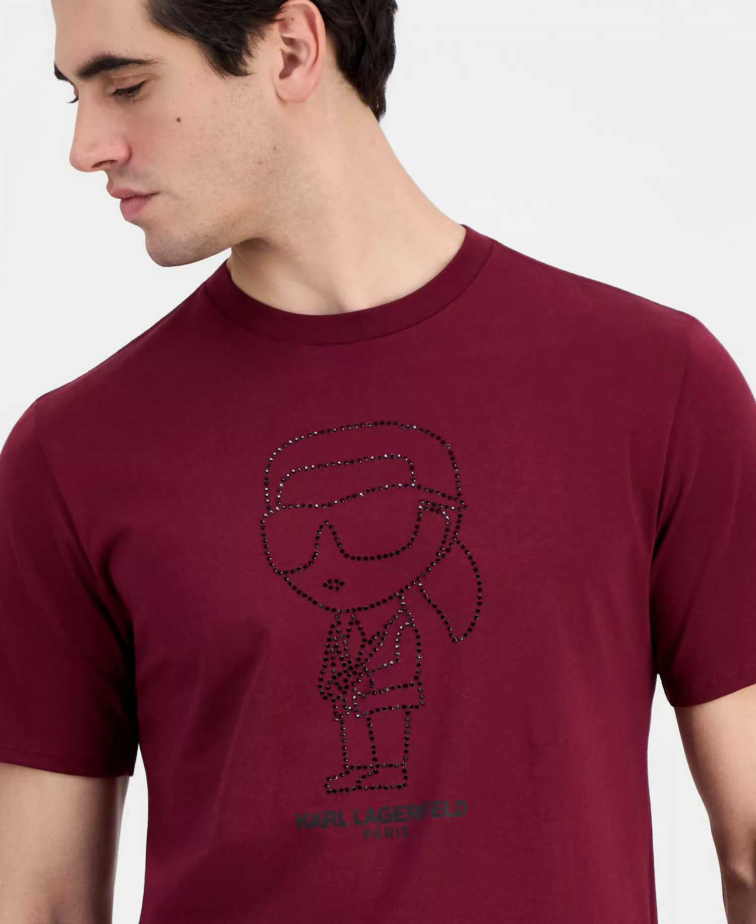 Men's Rhinestone Outlined Karl Tee - WINE - L