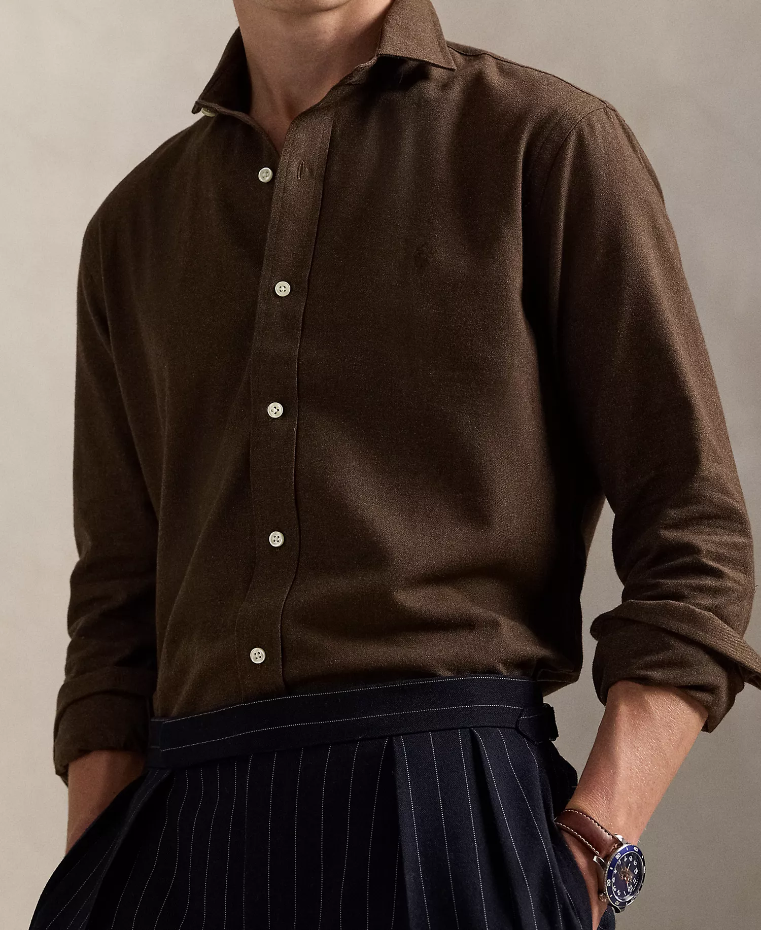 Men's Classic-Fit Performance Twill Shirt - Apline Brown Heather - 2XL