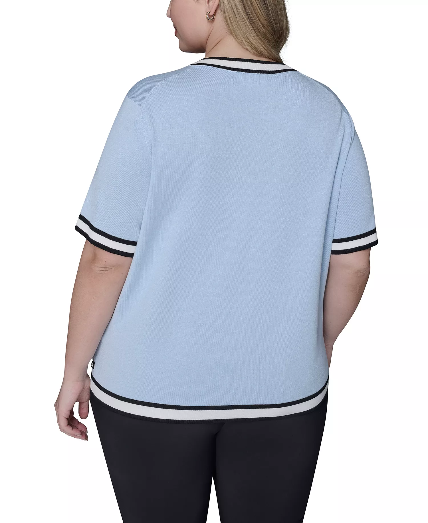 Women's Plus Size Crew Neck Short-Sleeve Sweater - Black - 0X