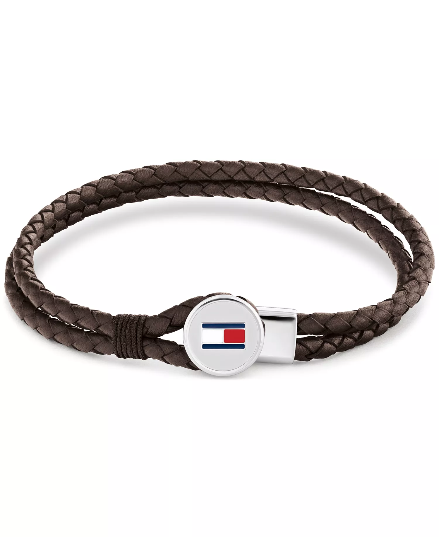 Men's Brown Leather with Stainless Steel Braided Bracelet - Brown Braided Leather - ONE SIZE