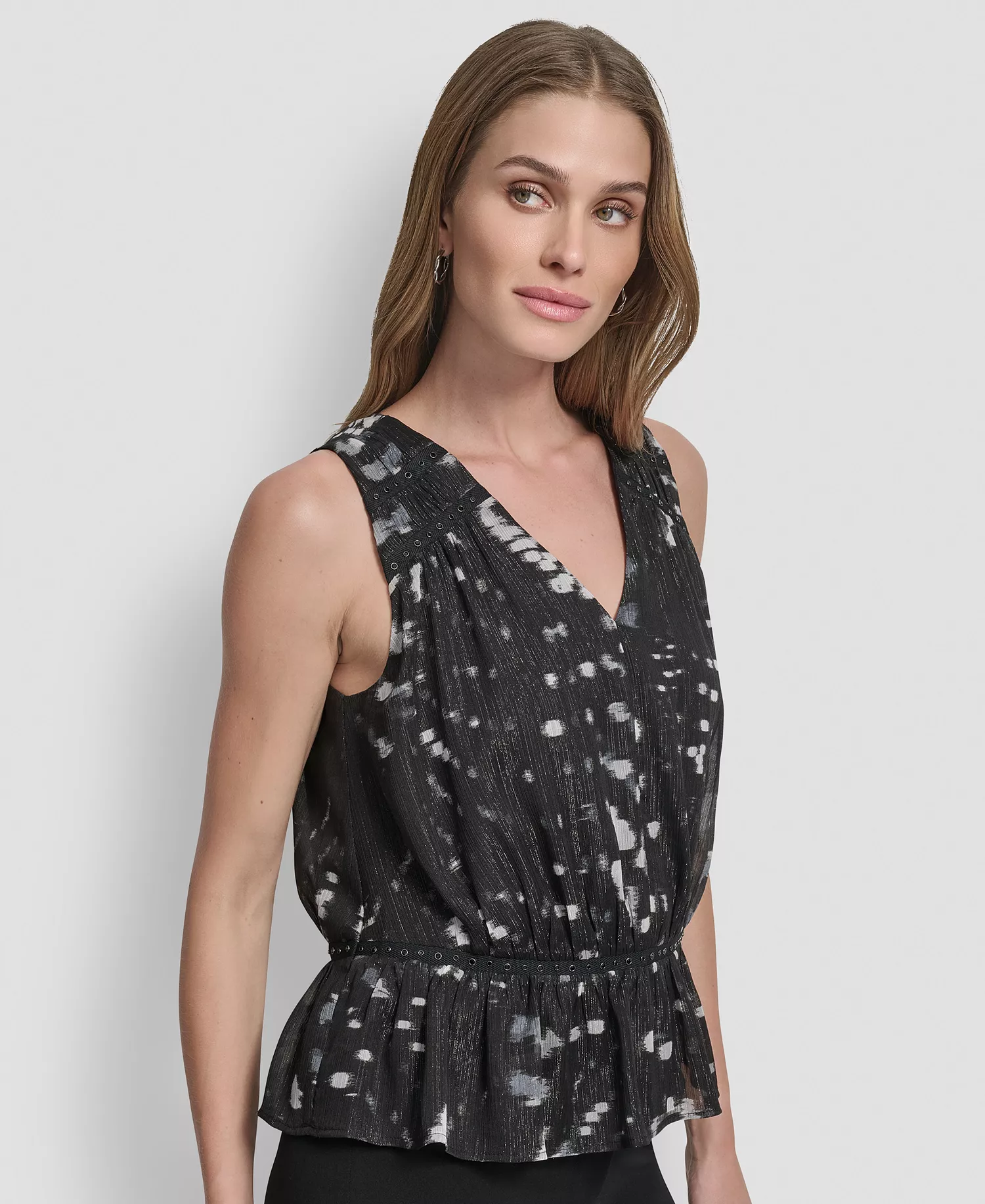 Women's Crinkle Detail Peplum Pull On Top - Reflected Lights - L