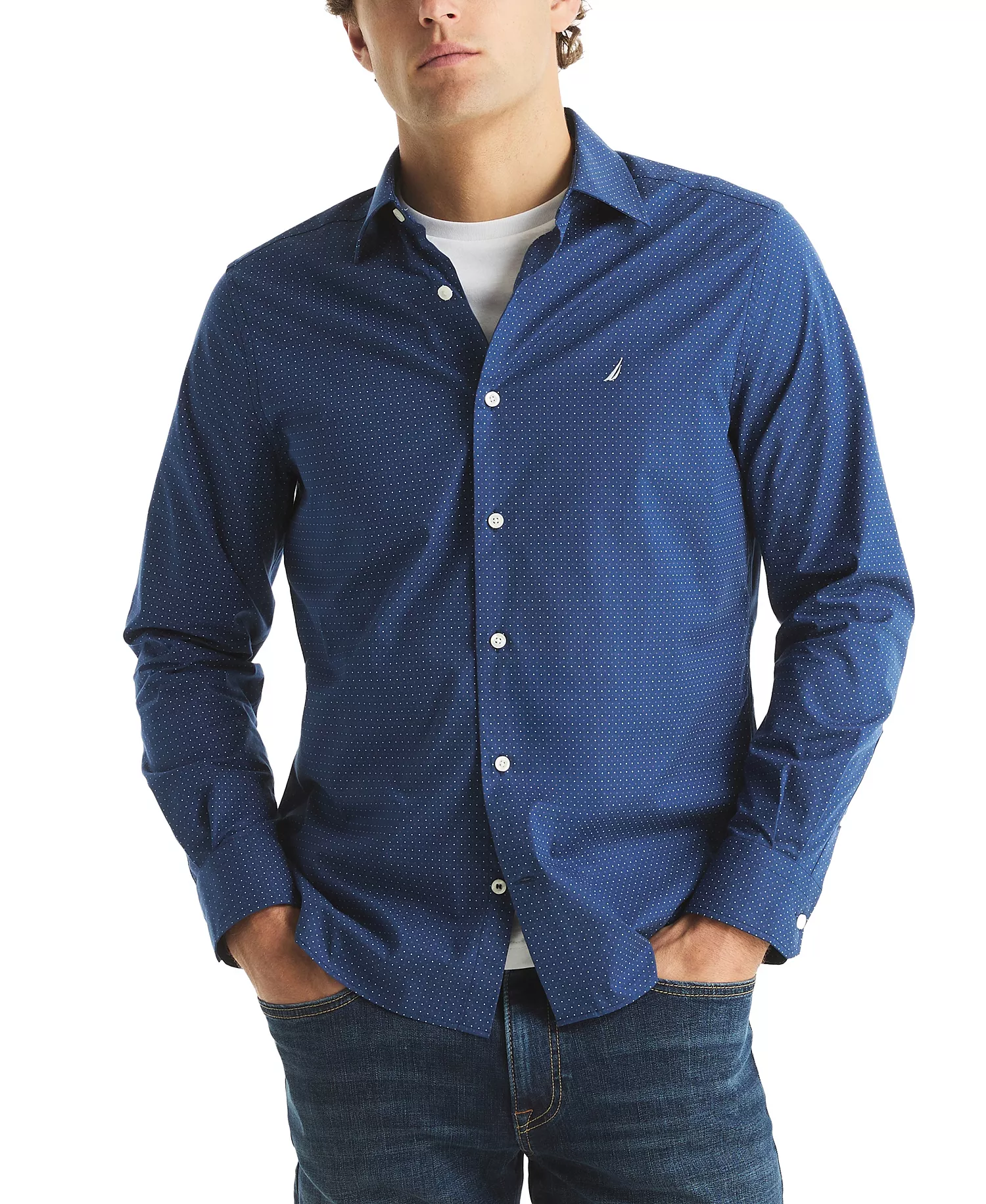 Men's Long-Sleeve Printed Shirt - Estate Blue - 2XL