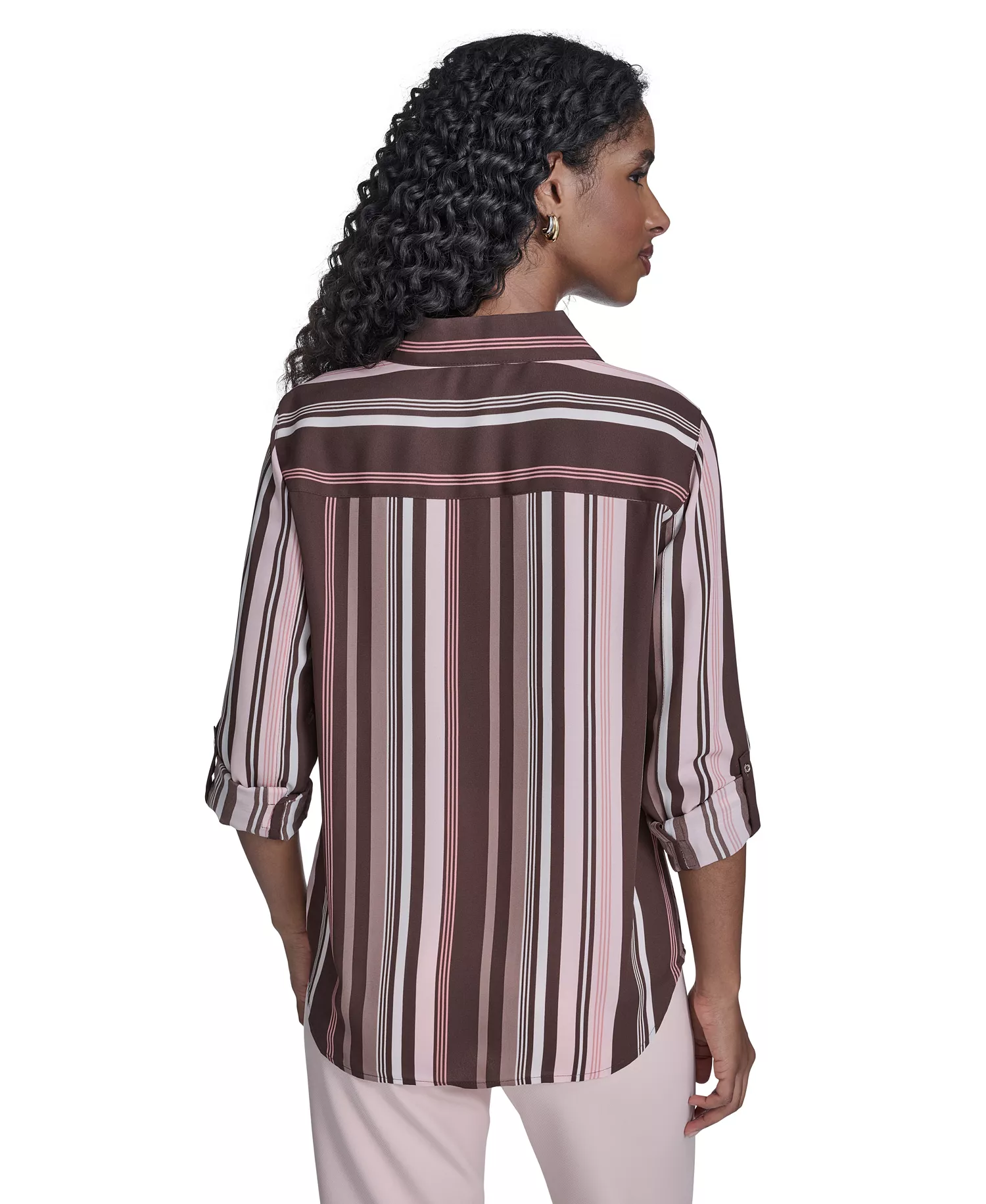 Women's Slim-Fit Striped Button Up Top - Chicory Multi - L