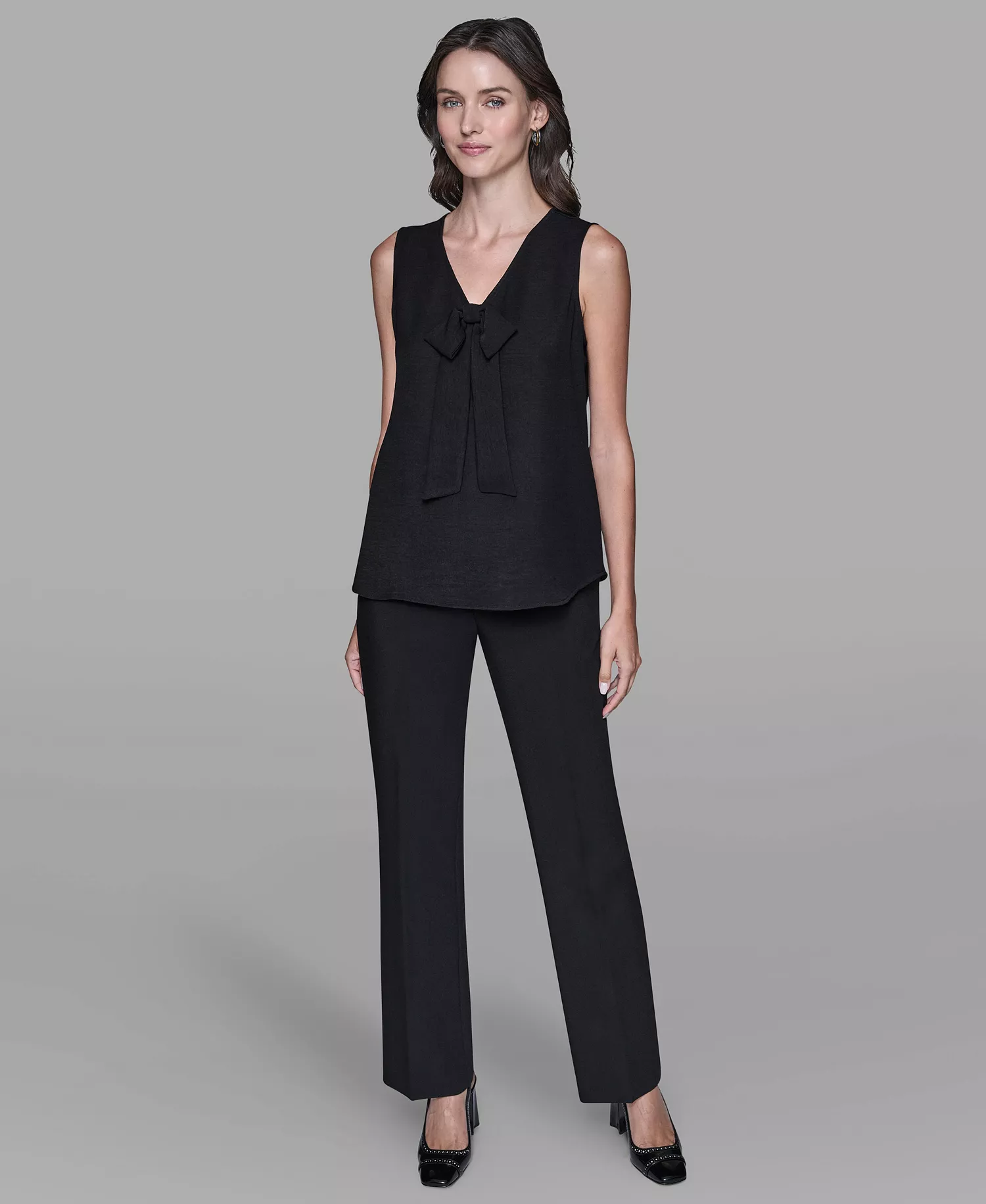 Women's Sleeveless V-Neck Bow Detail Top - Black - L