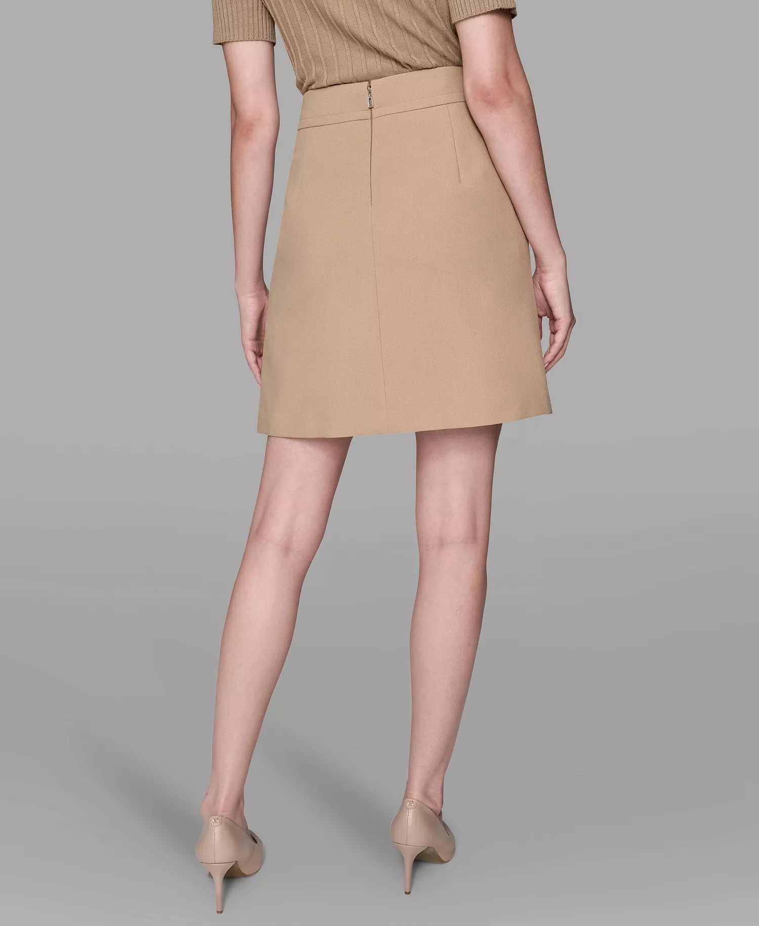 Women's Back Invisible Zipper Button Detail Mini Skirt - Cartouche - 12