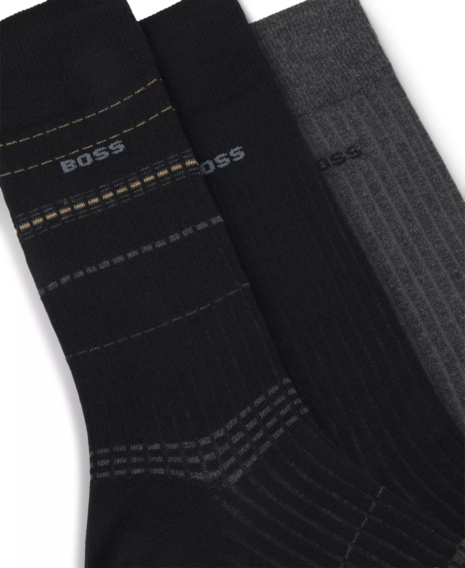 Men's Ribbed Stripe Socks, 3-Pack - Black/Gray - 10-13