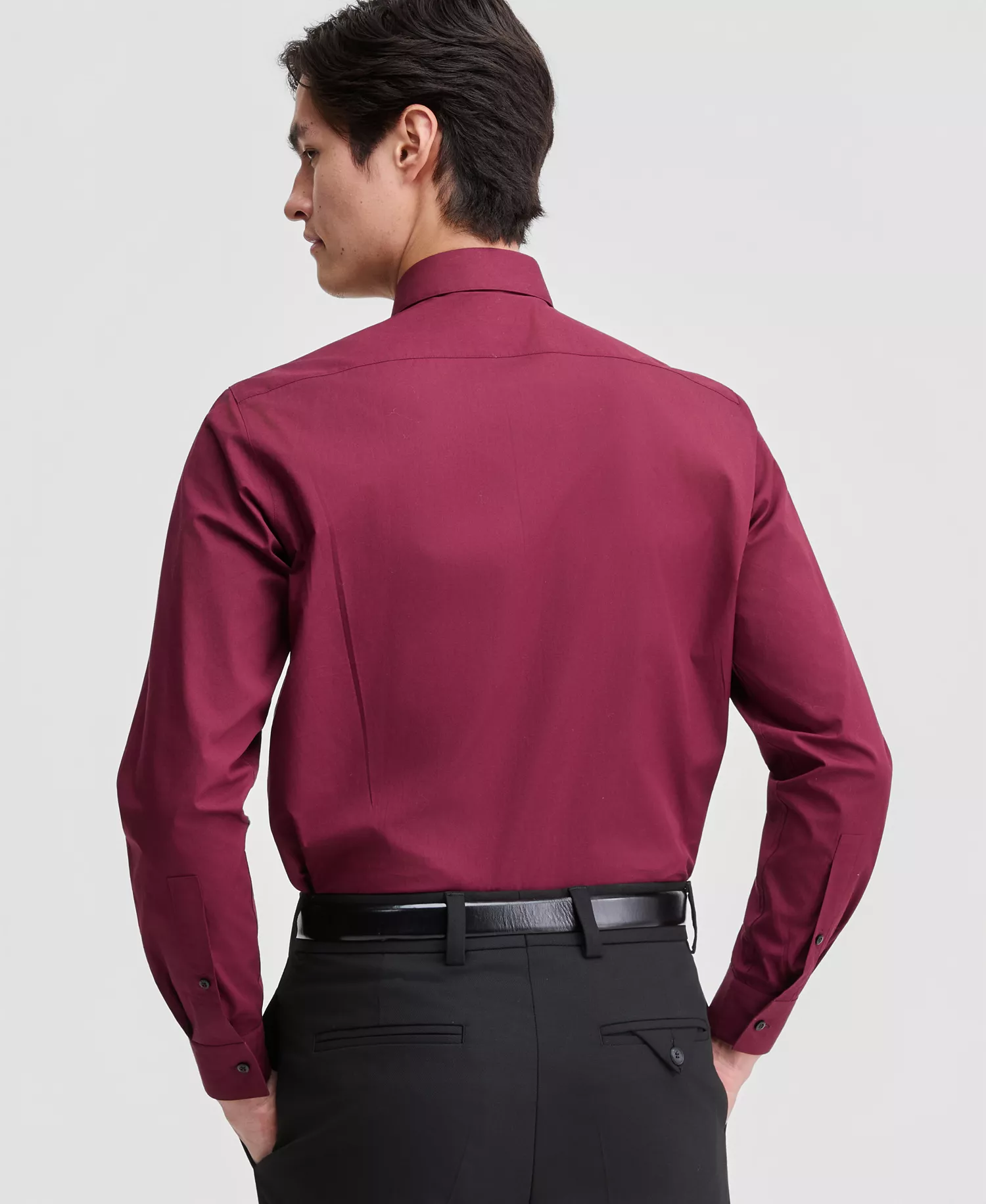 Men's Modern-Fit Solid Poplin Dress Shirt - Burgundy - 14.5