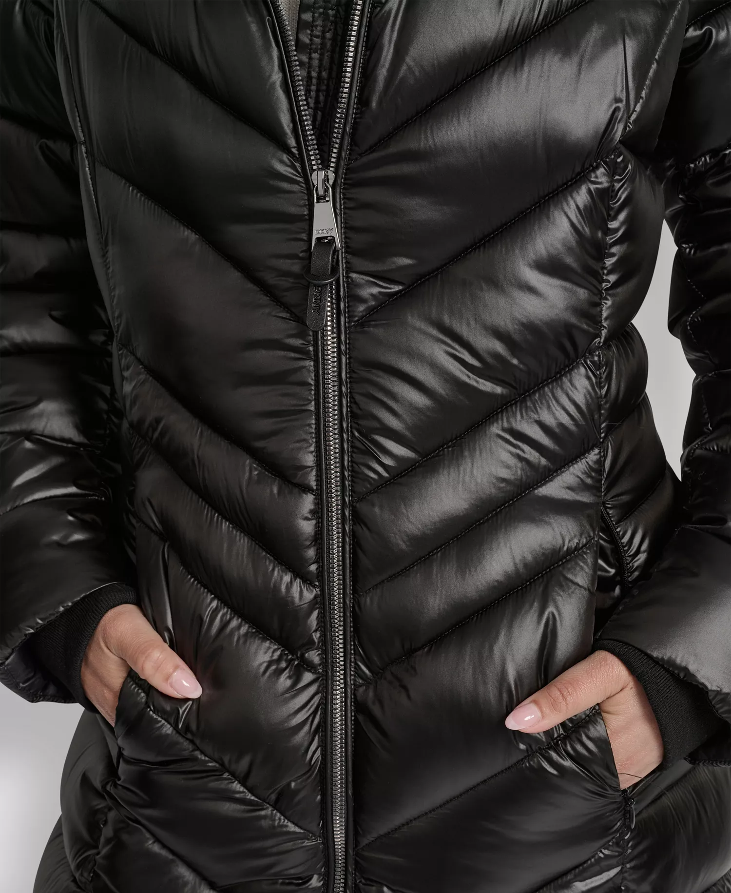 Women's Full-Zip Front Quilted Puffer Coat - Black - L
