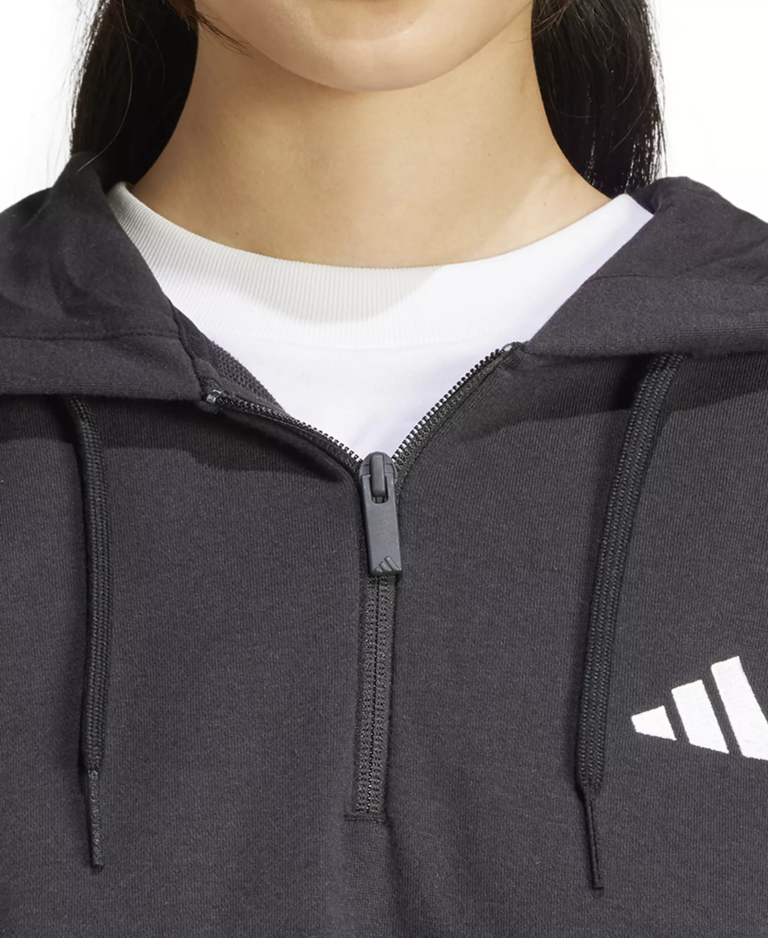 Women's Essentials 3-Stripes French Terry Quarter-Zip Hoodie - Black/White - 2XL