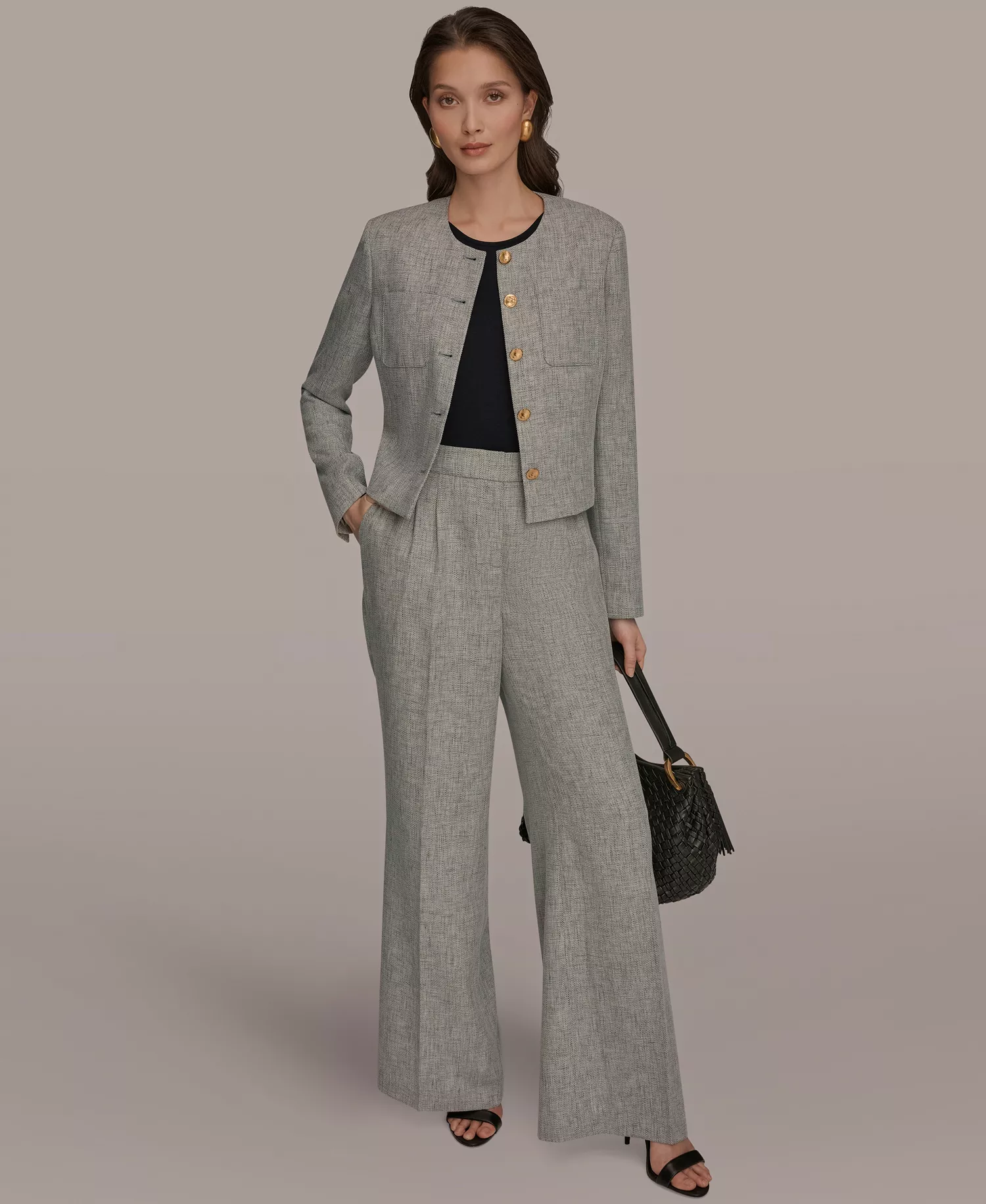 Women's Button-Front Cropped Jacket and High-Waist Wide-Leg Pants - Turin Multi - 0