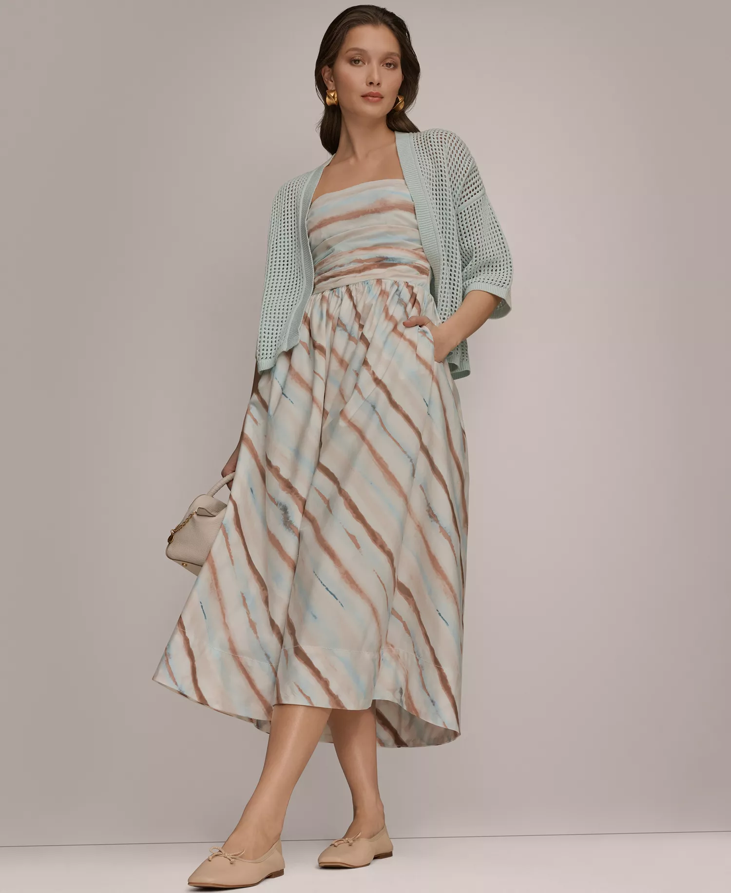 Women's Strapless Midi Dress - Watercolor Stripe Print - 10