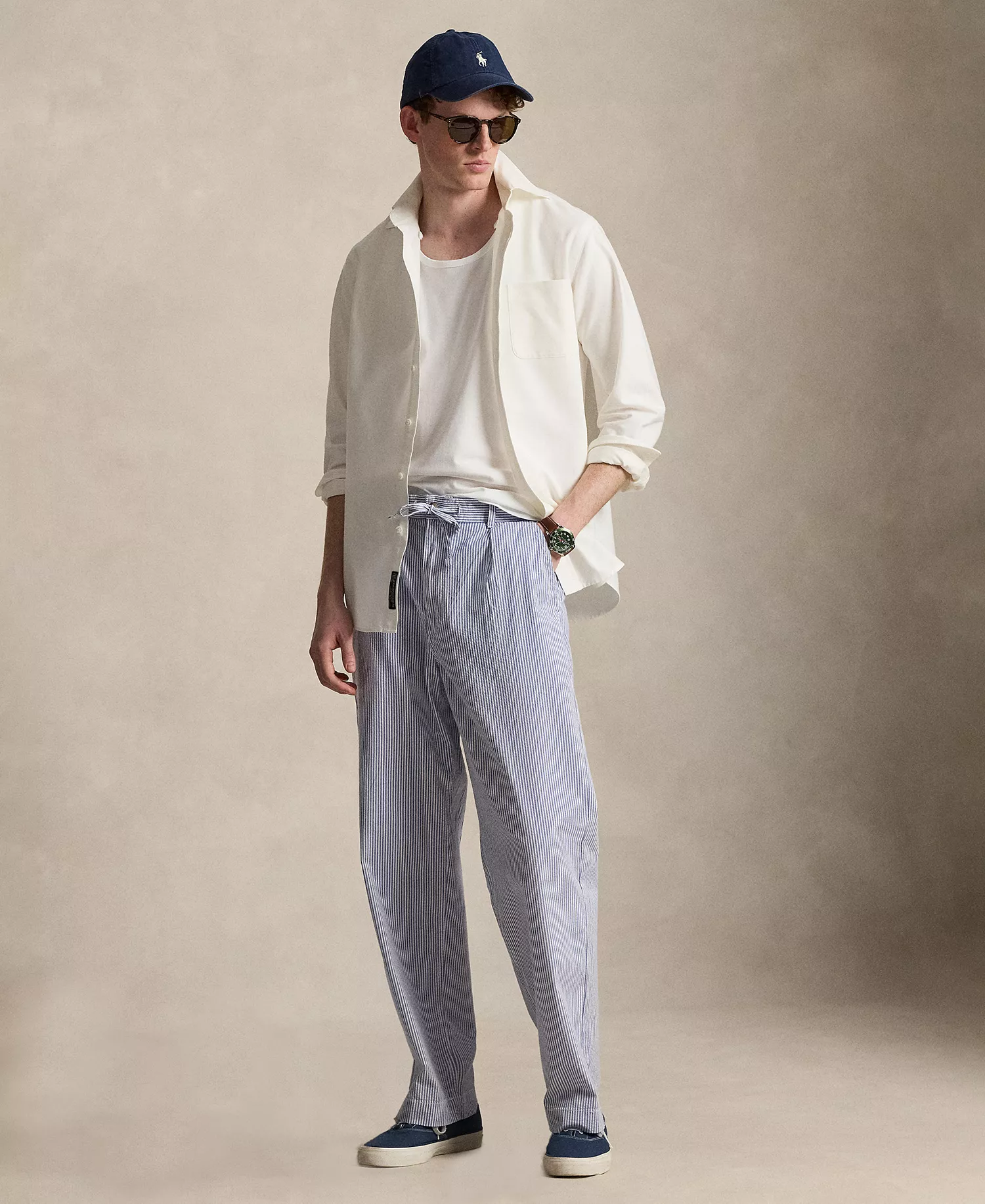 Men's Seersucker Striped Pants - Blue/White - 2XL