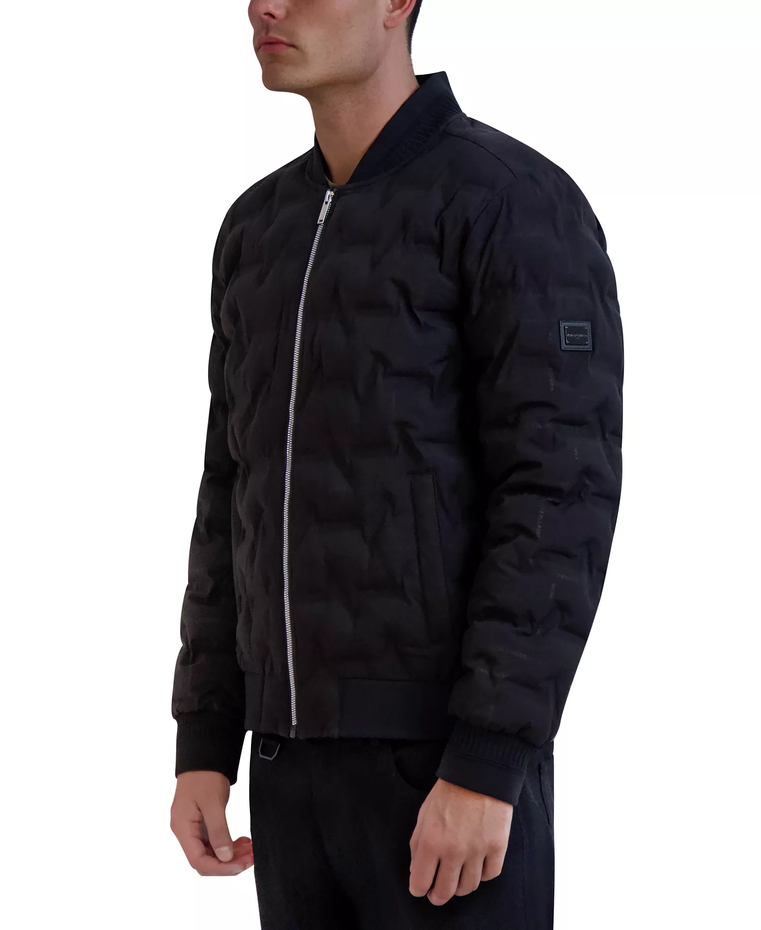 Men's Heat-Sealed Quilted Bomber Jacket - Black - 2XL