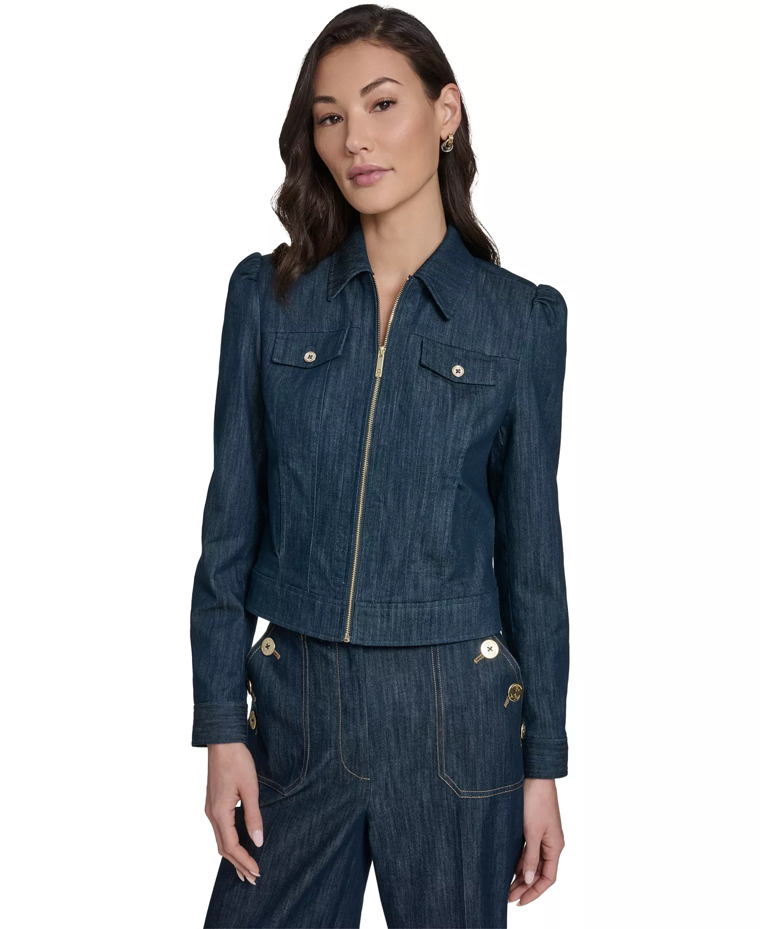 Women's Denim Zip Trucker Jacket - Navy - L