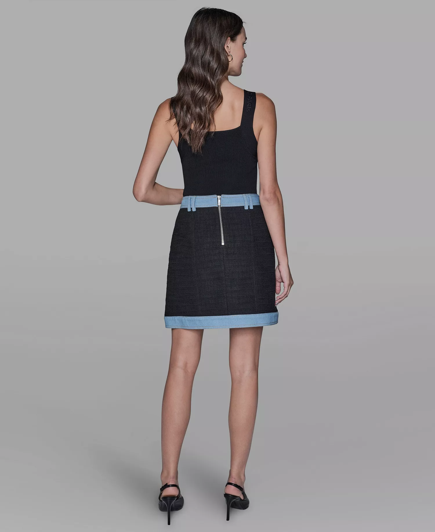 Women's Tweed Denim Mini Skirt - Black/Ice Blue - 10