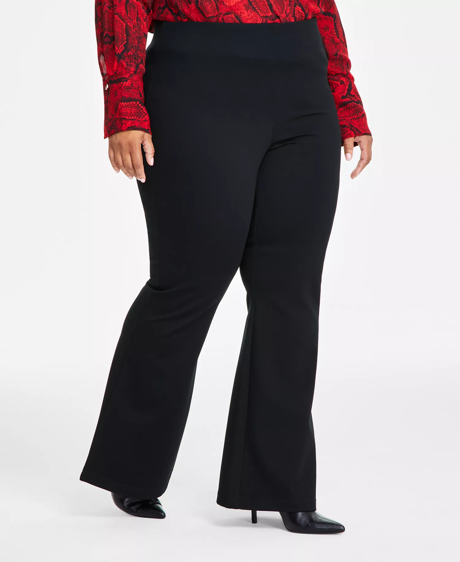 Plus Size High-Rise Flare-Leg Pants, Exclusively at Macy's  - Deep Black - 0X