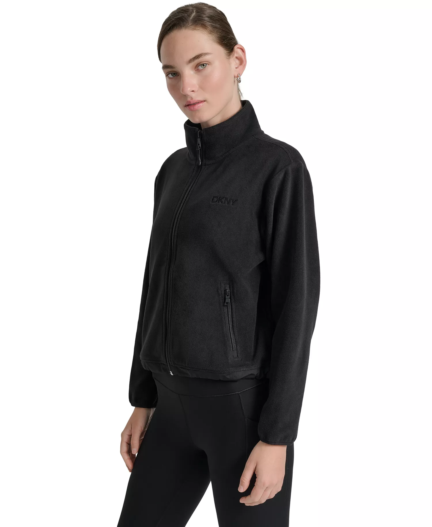 Women's Zippered Fleece Jacket - Black - L