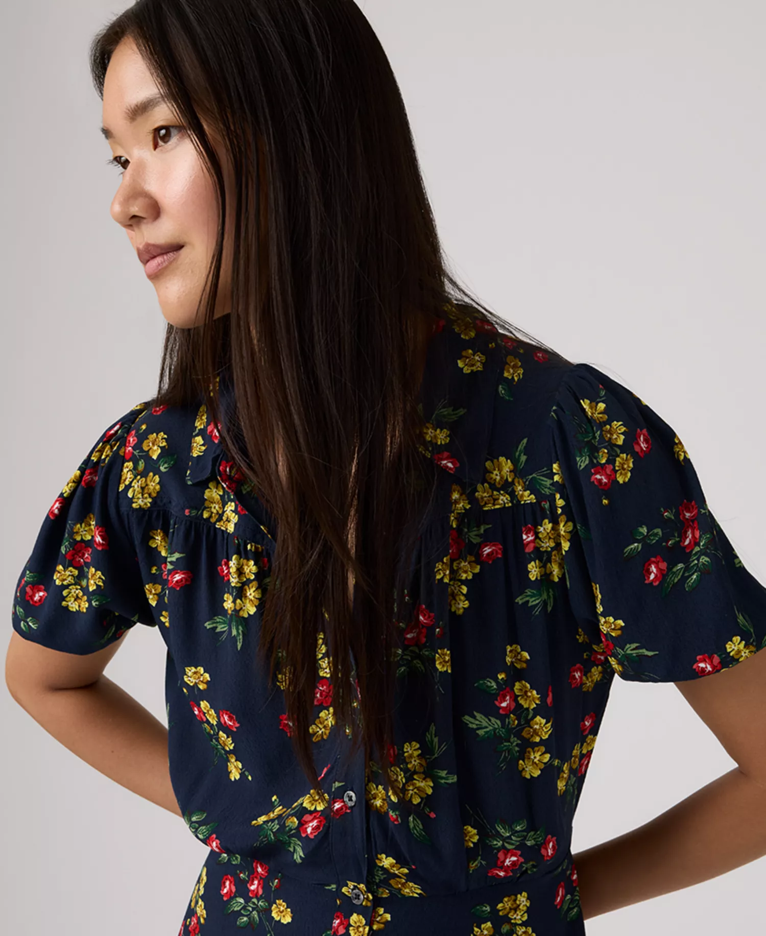 Premium Women's Rosa Short Sleeve Midi Dress - Navy - L