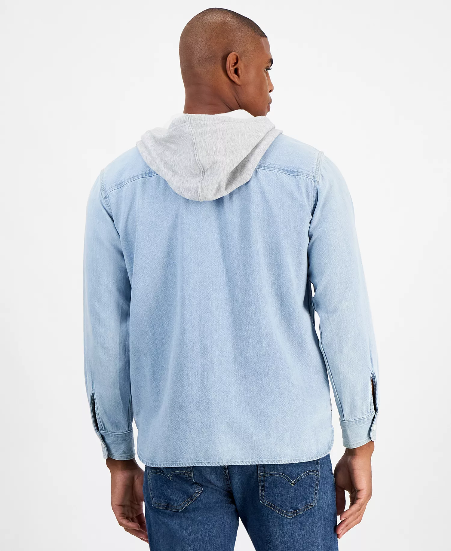 Men's Relaxed-Fit Hooded Denim Shirt Jacket  - Lassen Sto - 2XL