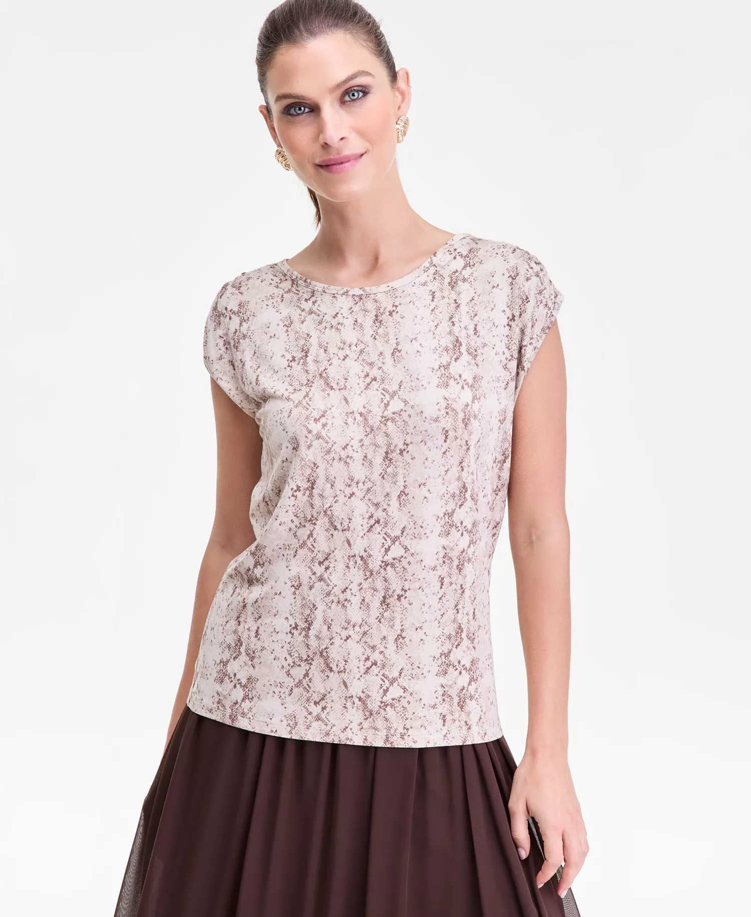 Women's Ruched-Shoulder Cap-Sleeve Top, Macy's Exclusive - Mia Snake - L