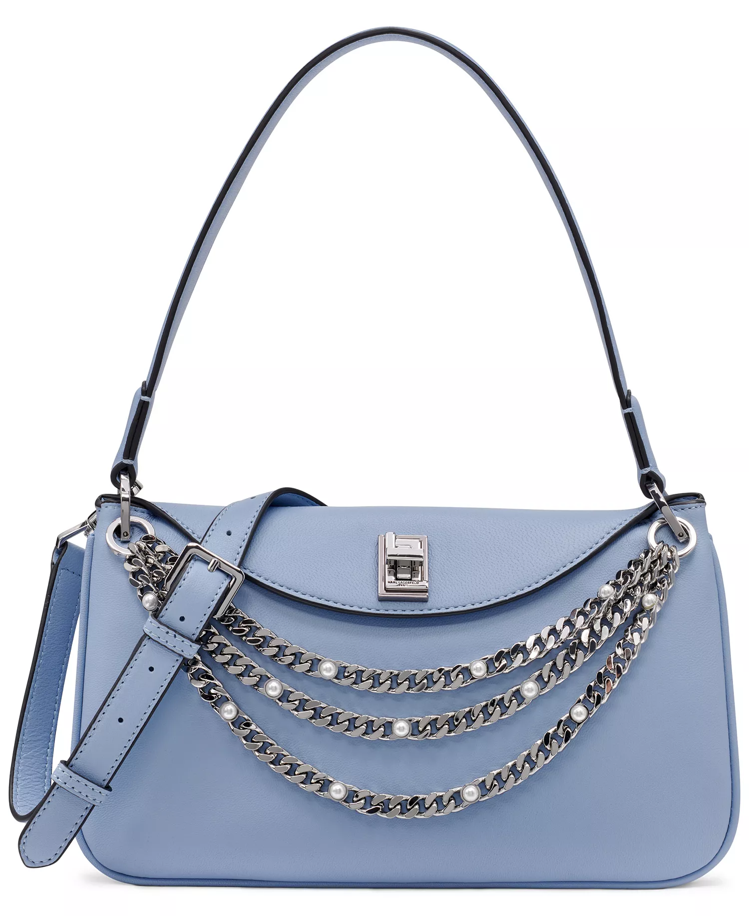 Nadine Leather Slim Shoulder Bag  - Blue Aura - Small