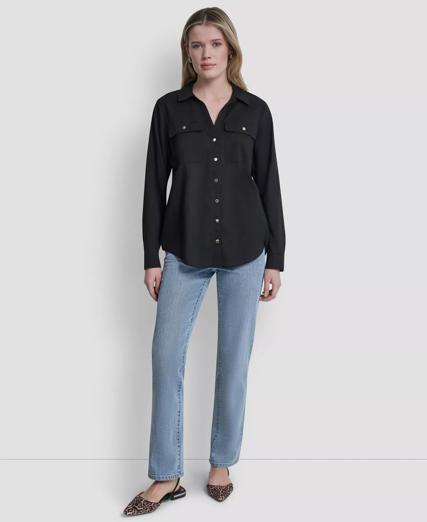 Women's Collared Neck Shirt - Black - L
