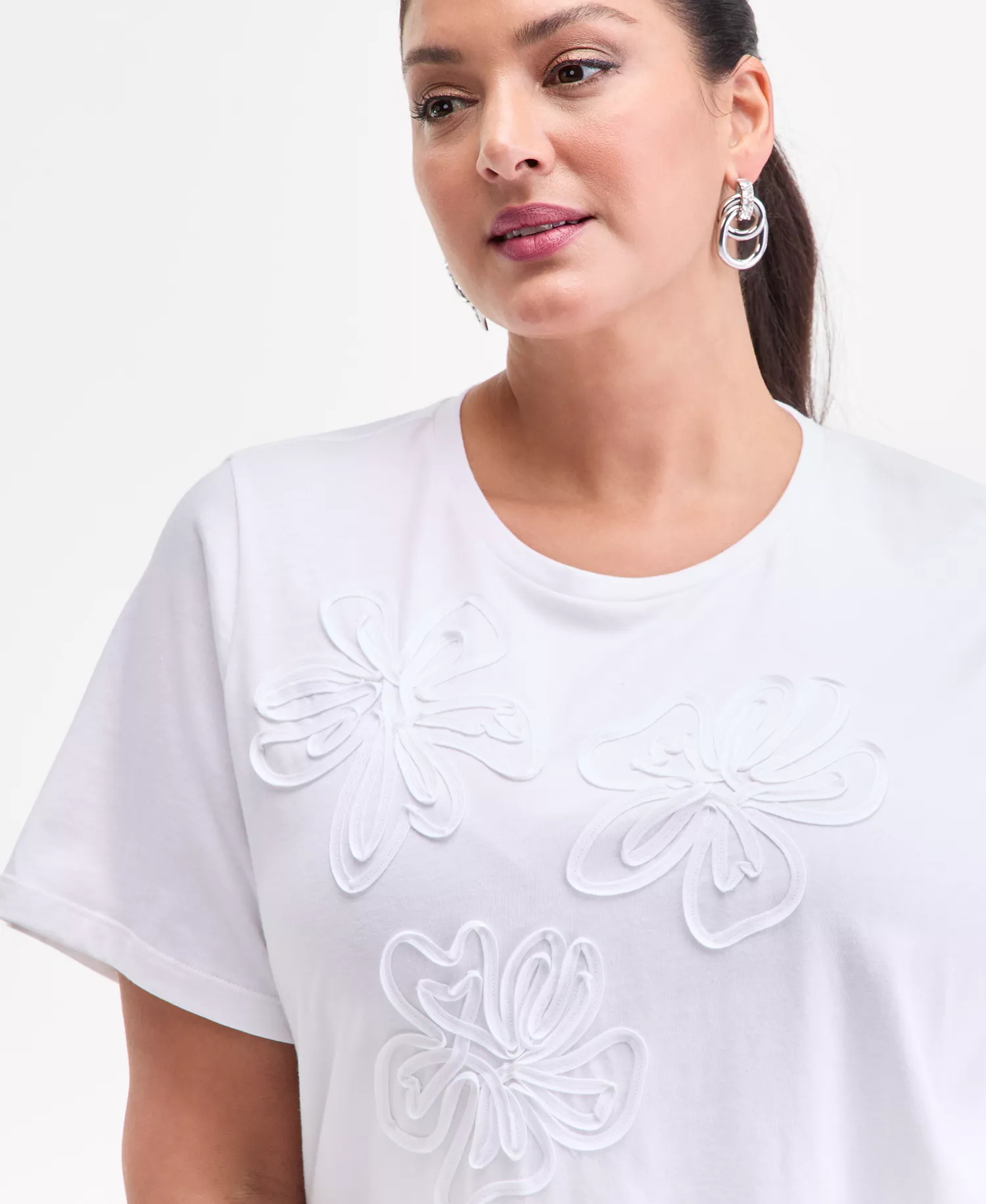 Plus Size Cotton Floral-Soutache Top, Macy's Exclusive - Bright White - 0X