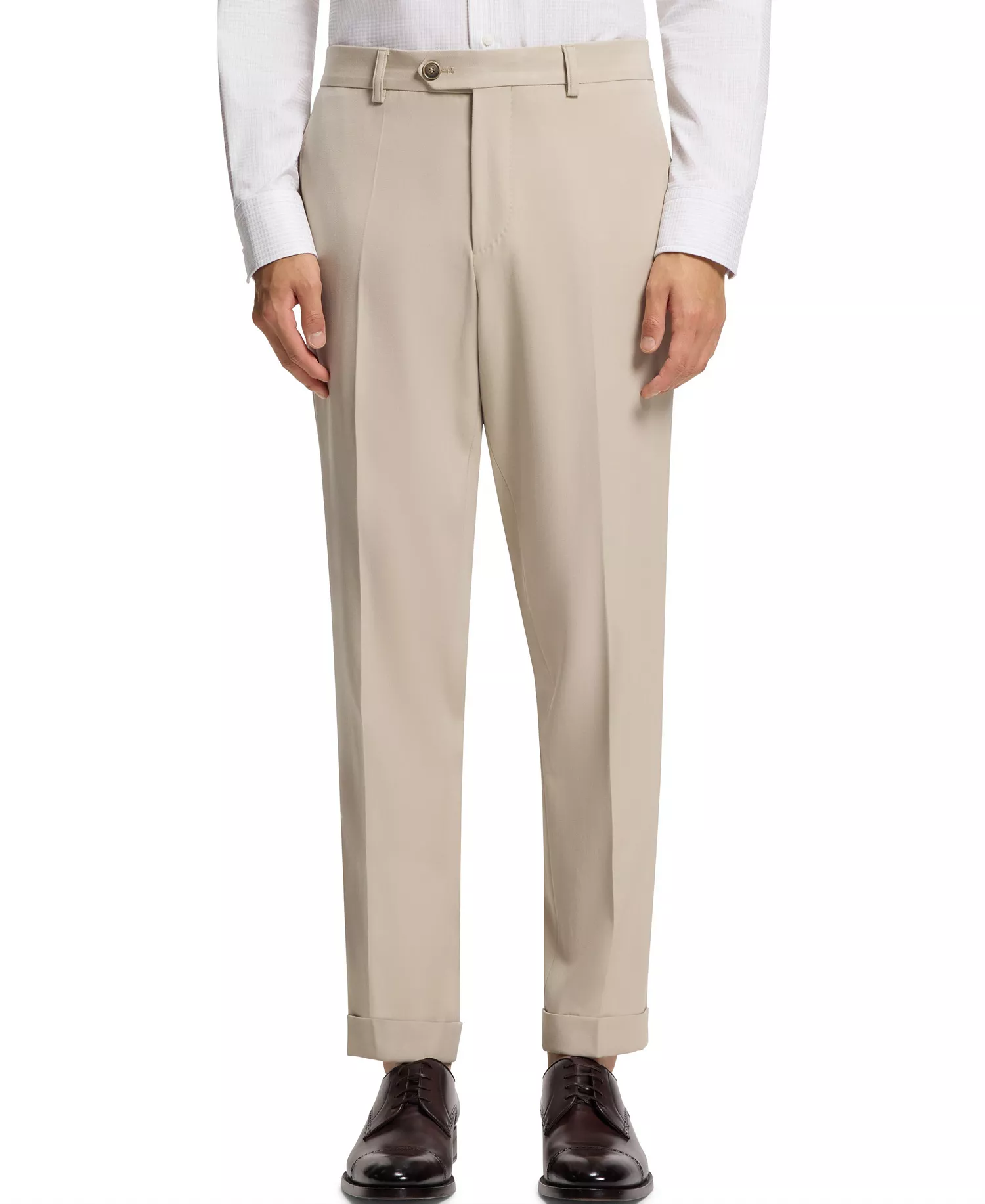 Men's Virgin Wool Cotton Tapered-Fit Pants - Dark Beige - 34R