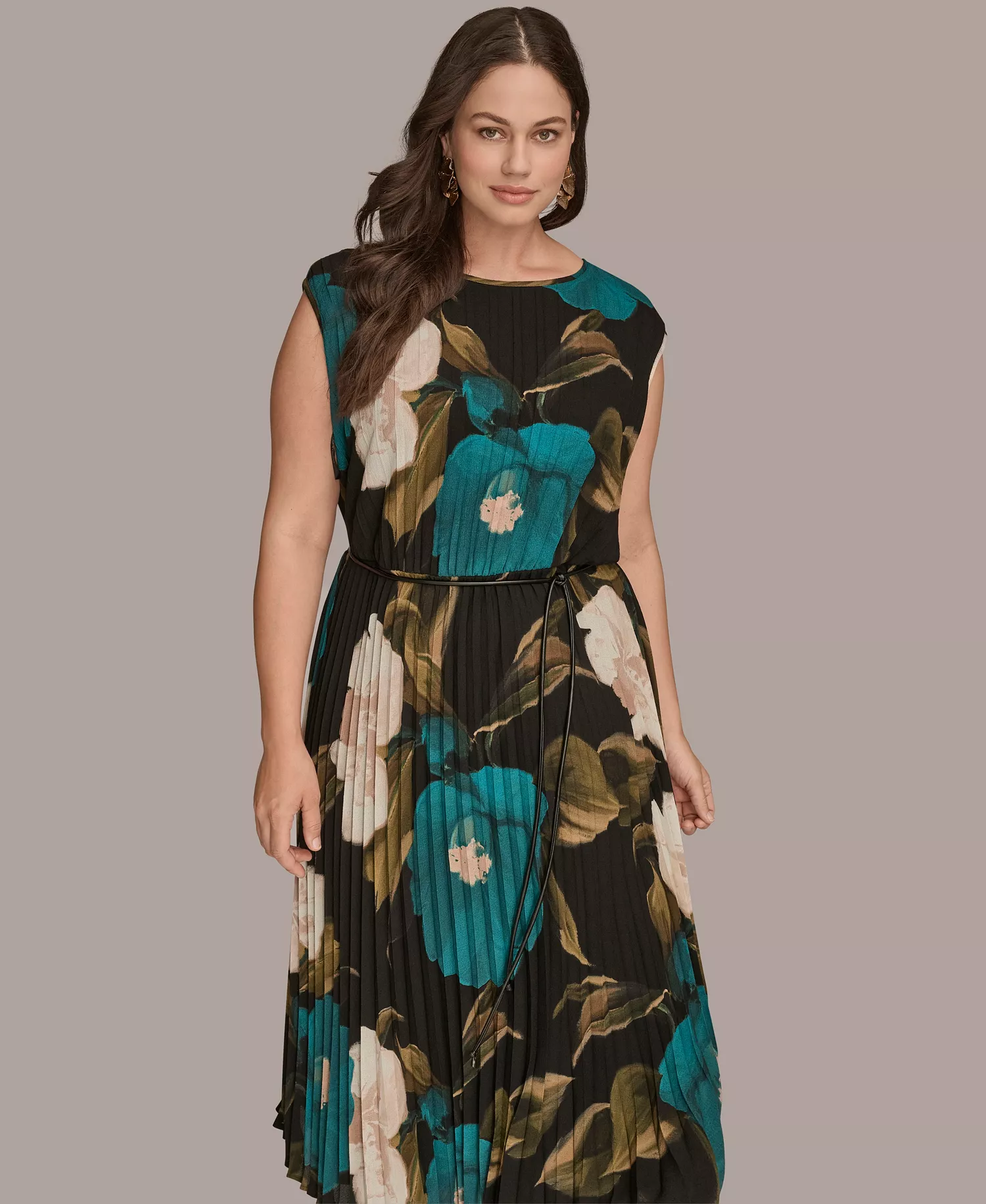 Plus Size Chiffon Midi Dress - Midnight Green Multi - 14W